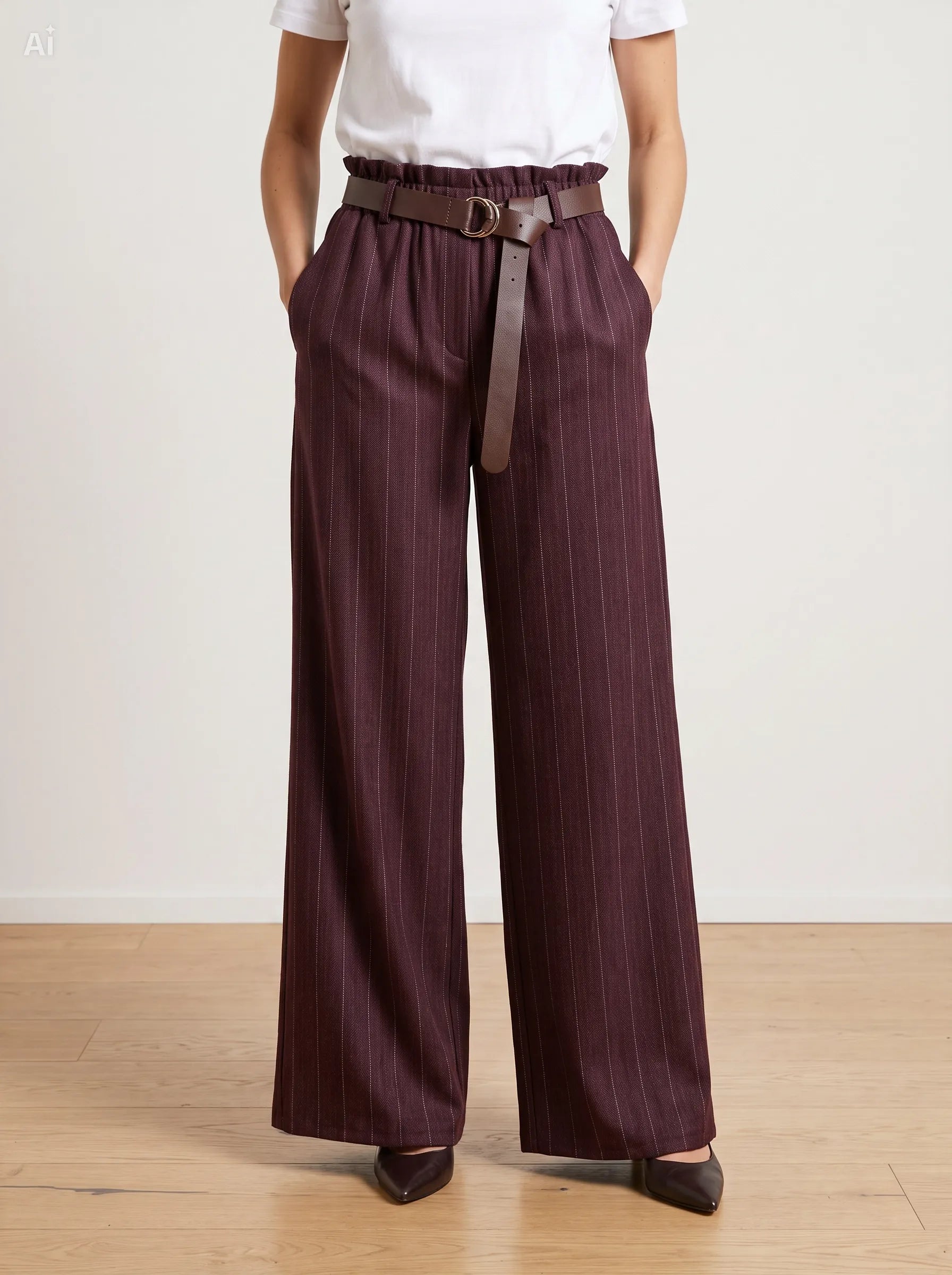 Pantalone gessato effetto denim|Colore:Bordeaux