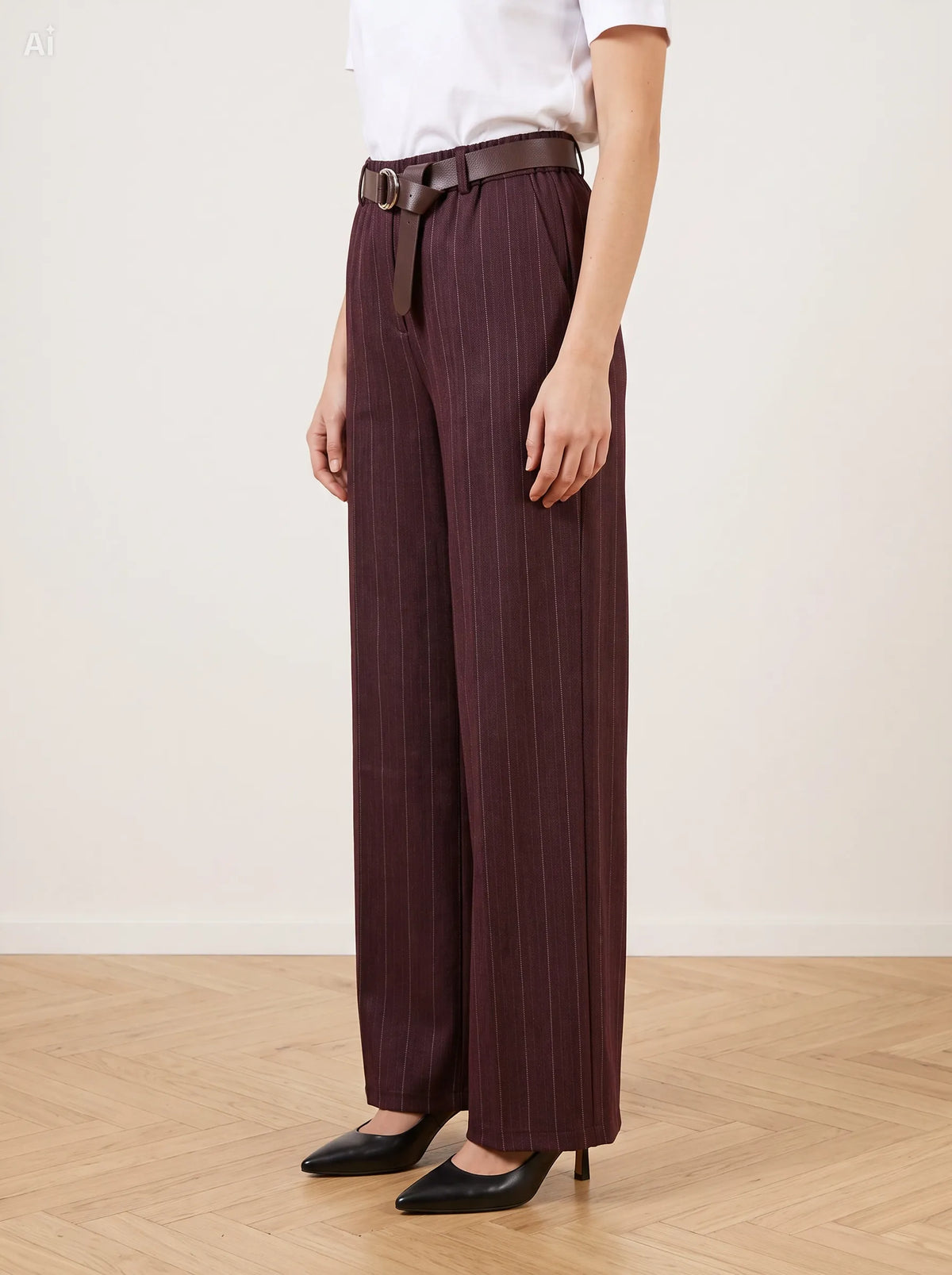 Pantalone gessato effetto denim|Colore:Bordeaux