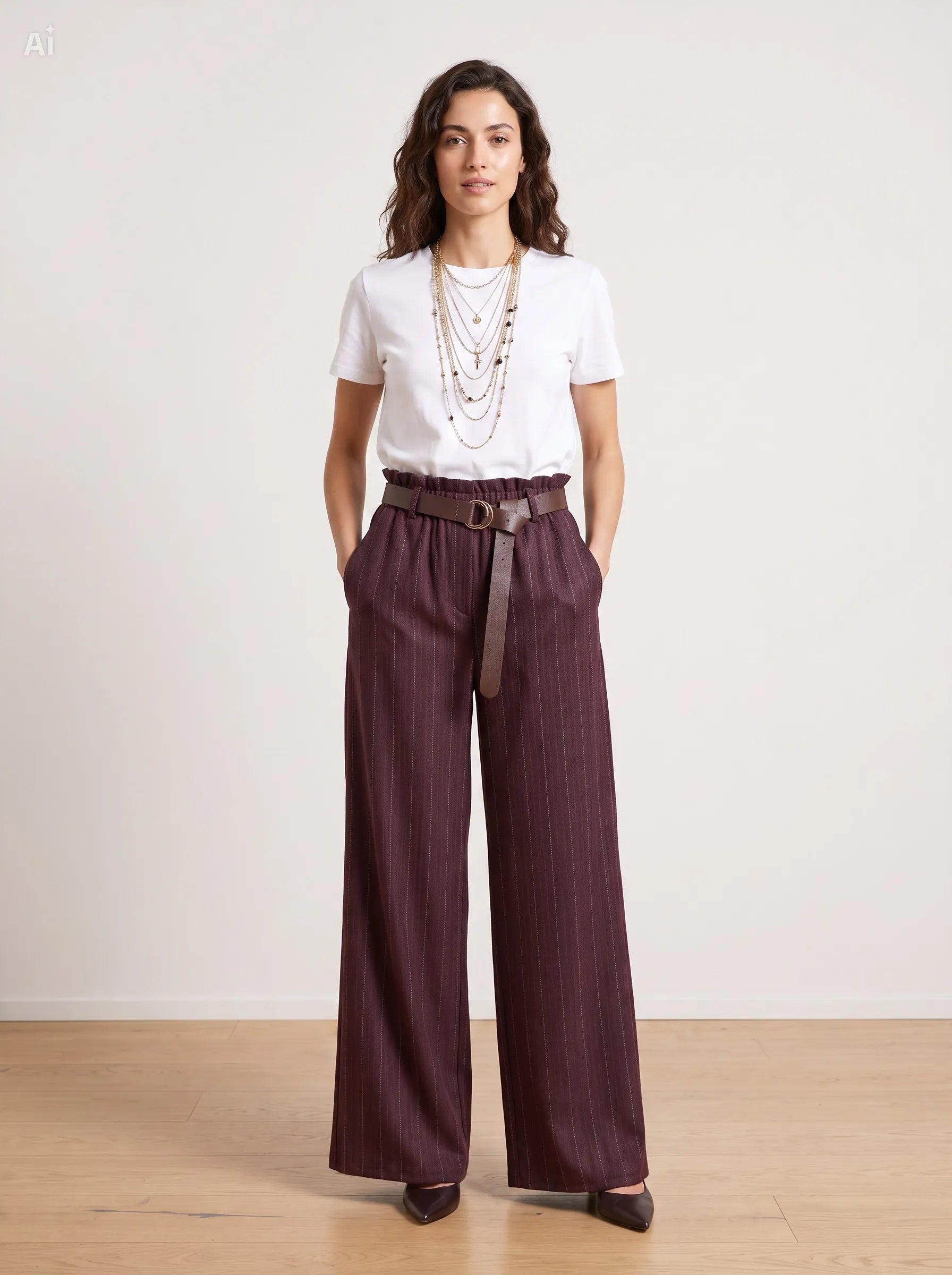 Pantalone gessato effetto denim|Colore:Bordeaux
