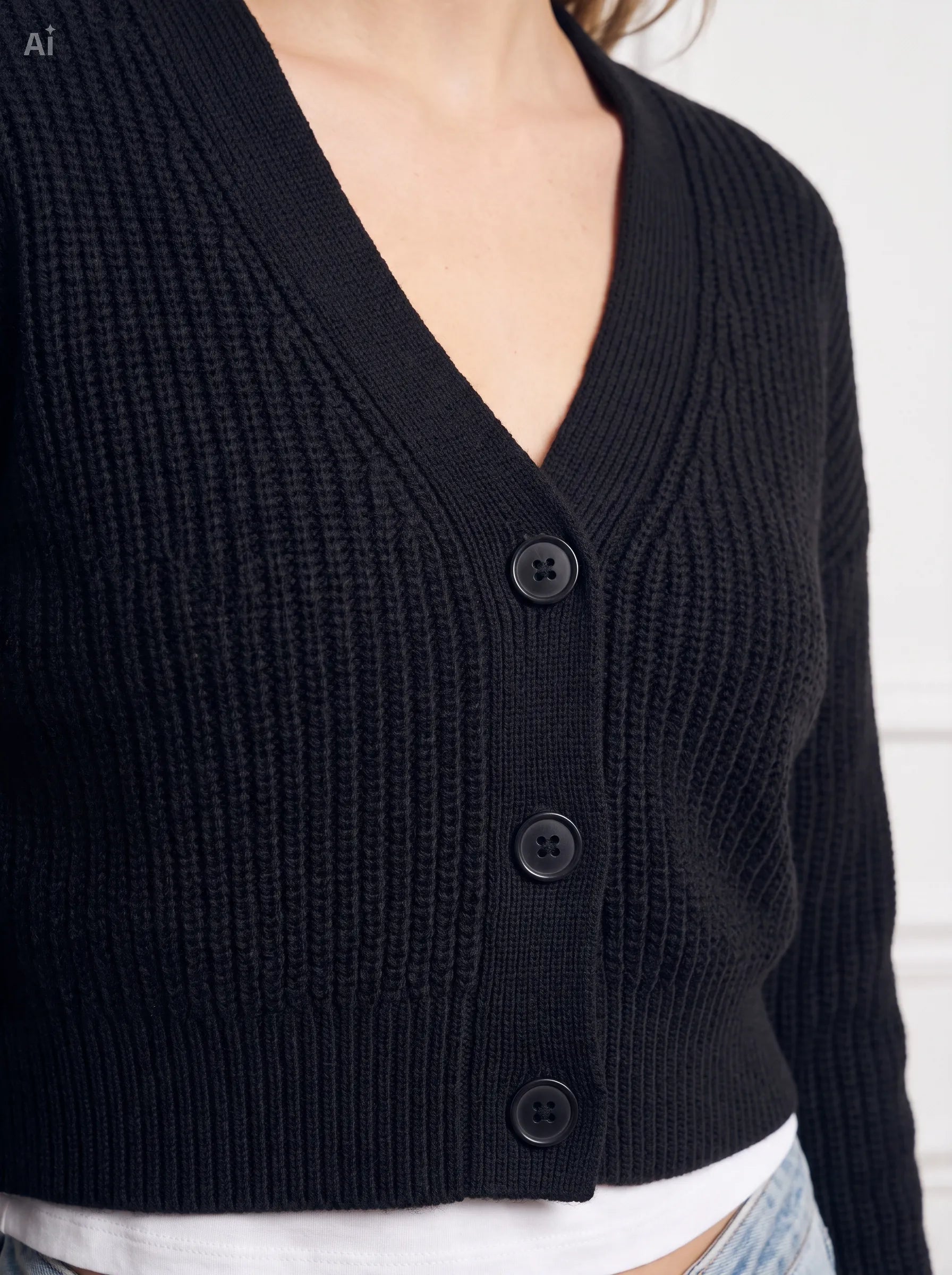 Cardigan con un profondo scollo a V ri|Colore:Nero