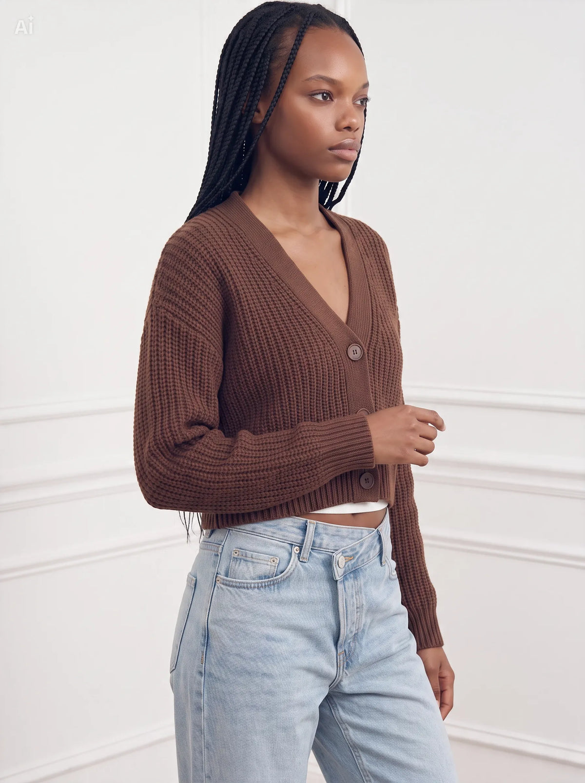 Cardigan con un profondo scollo a V ri|Colore:Marrone