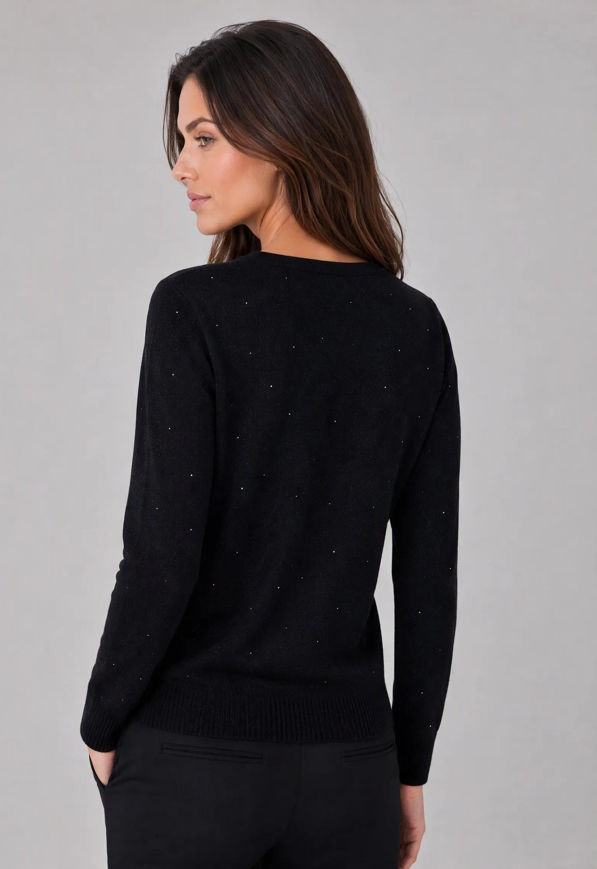 Maglia girocollo con micro-pailettes|Colore:Nero