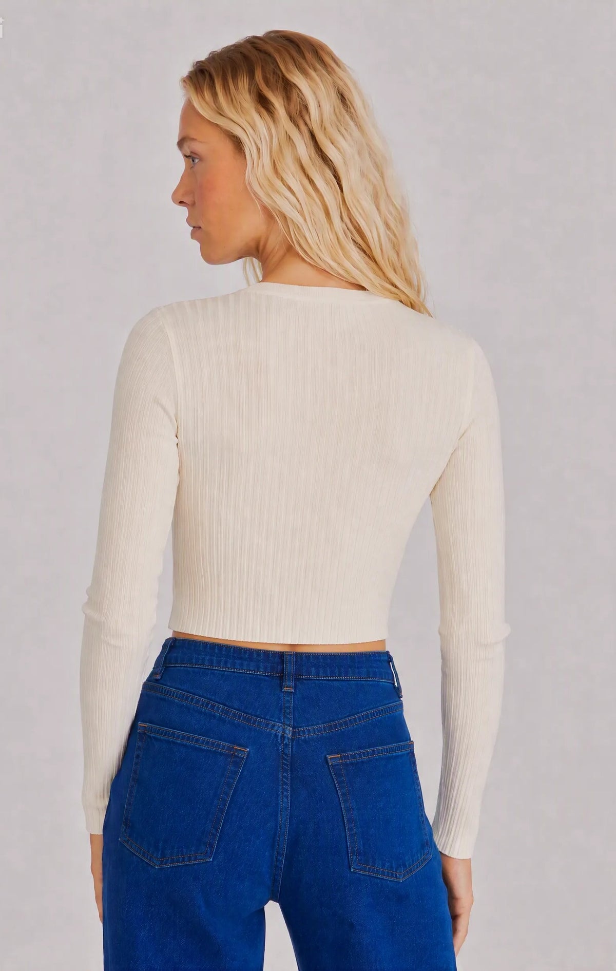 Maglia crop a coste|Colore:Avorio