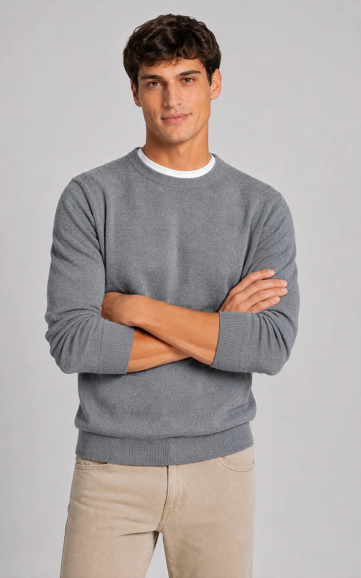 Maglia girocollo basic|Colore:Medium grey melange