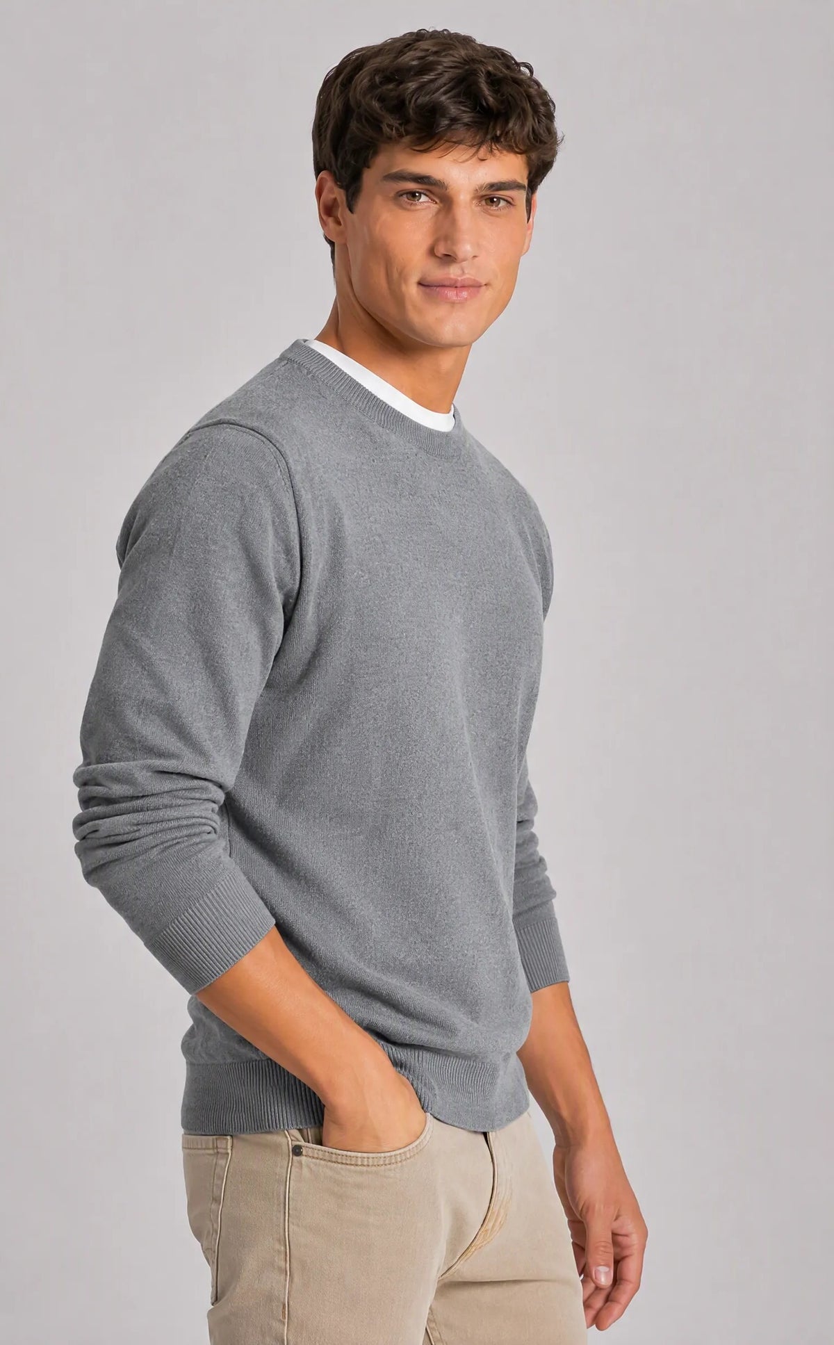 Maglia girocollo basic|Colore:Medium grey melange