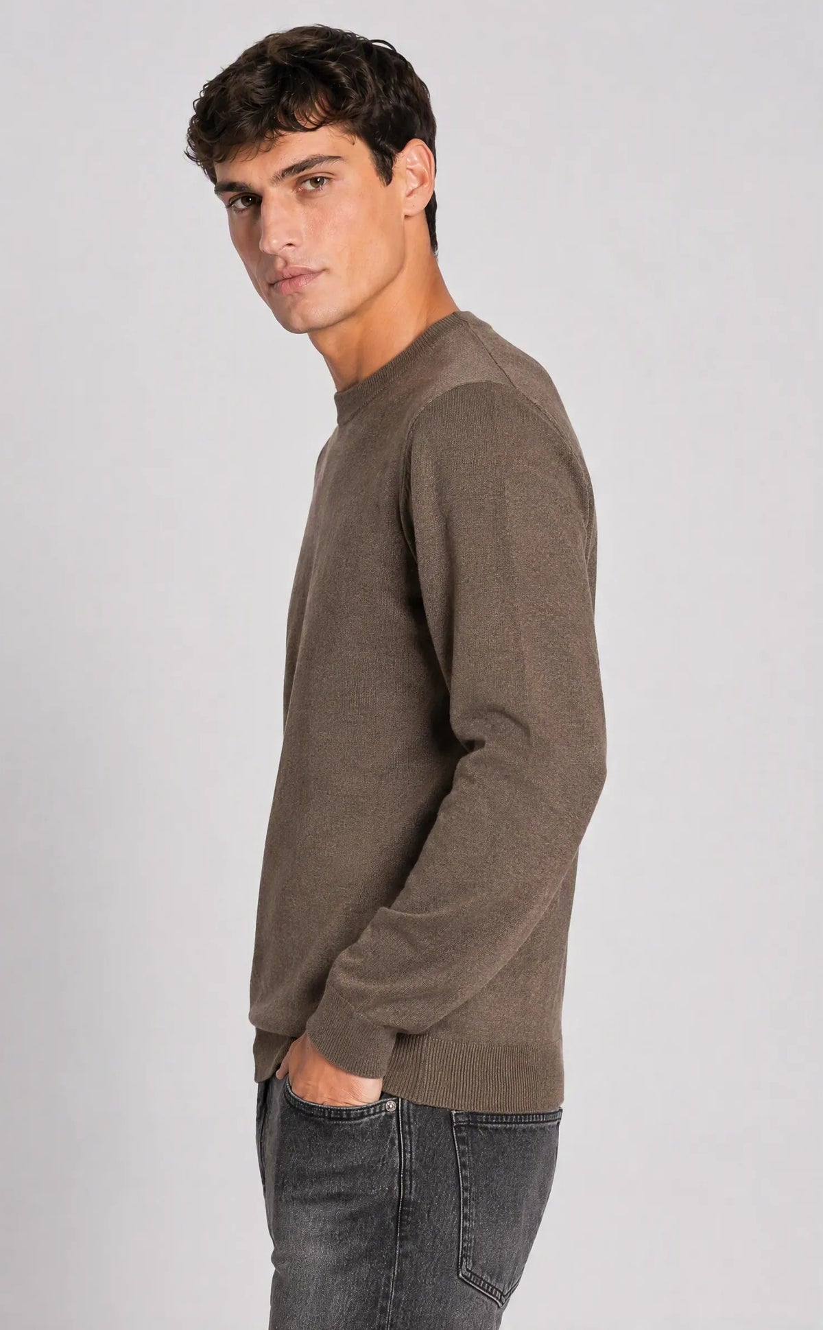 Maglia girocollo basic|Colore:Mud melange