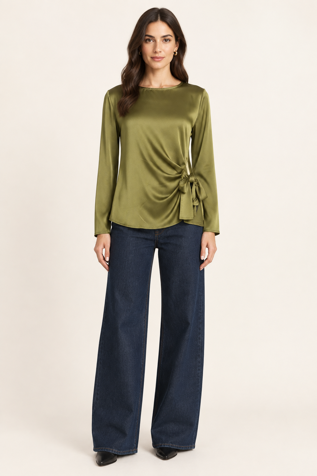 Camicia effeto raso con nodo laterale|Colore:Olio