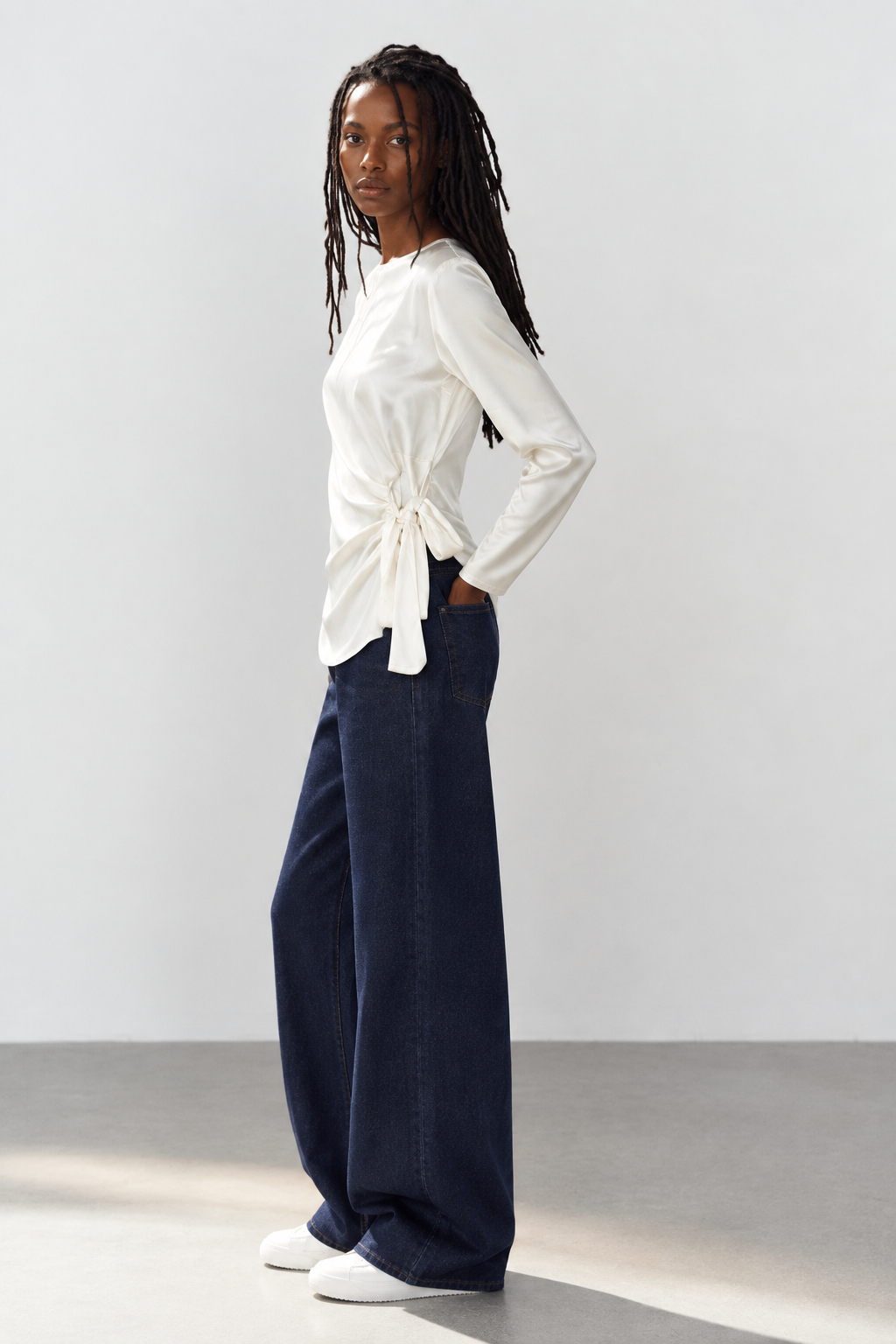 Camicia effeto raso con nodo laterale|Colore:Burro