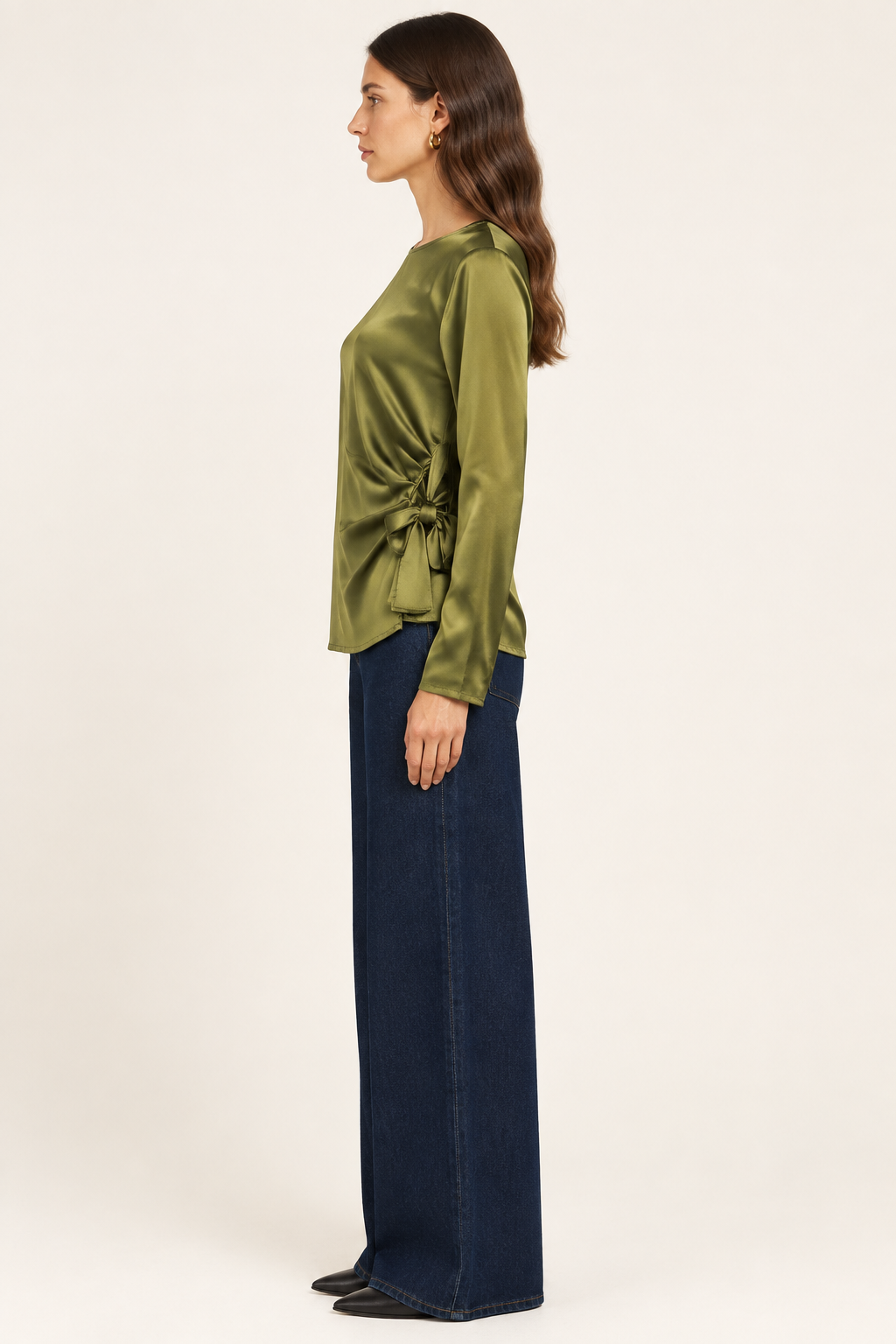 Camicia effeto raso con nodo laterale|Colore:Olio