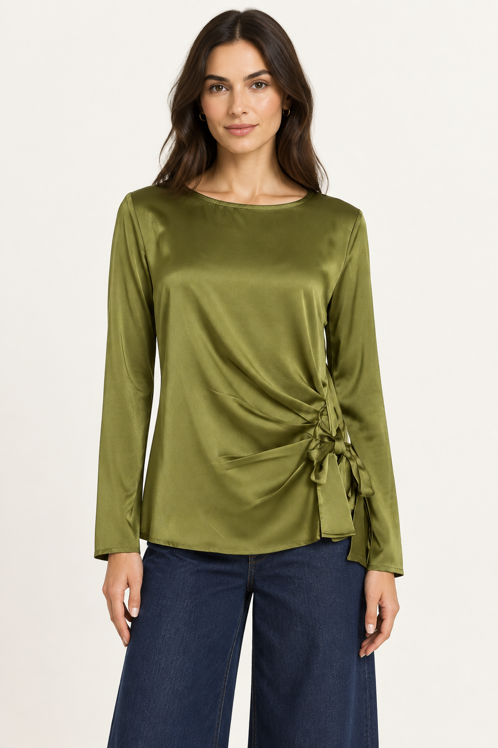 Camicia effeto raso con nodo laterale|Colore:Olio
