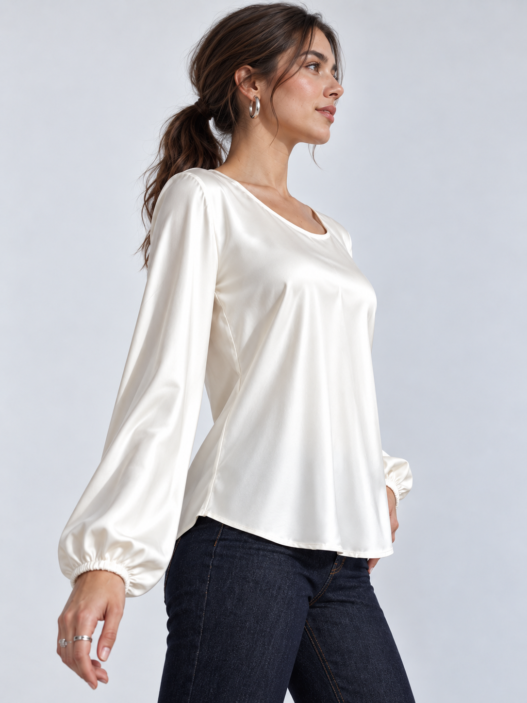 Blusa con maniche ampie|Colore:Burro