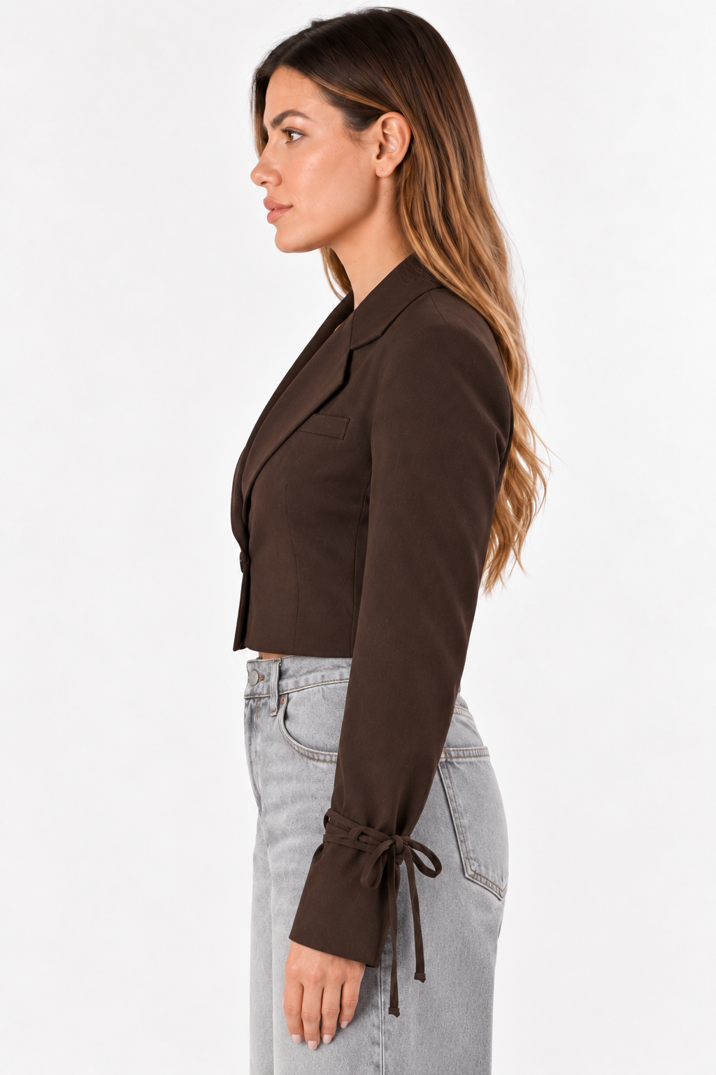 Giacca cropped con nastri|Colore:Moro