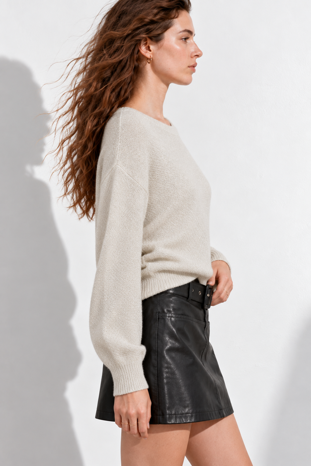 Maglia con  scollo a  barca confilato lurex|Colore:Panna
