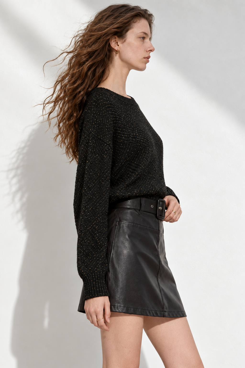 Maglia con  scollo a  barca confilato lurex|Colore:Nero