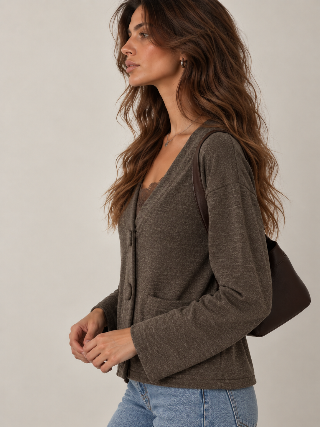 Cardigan cropped|Colore:Marrone