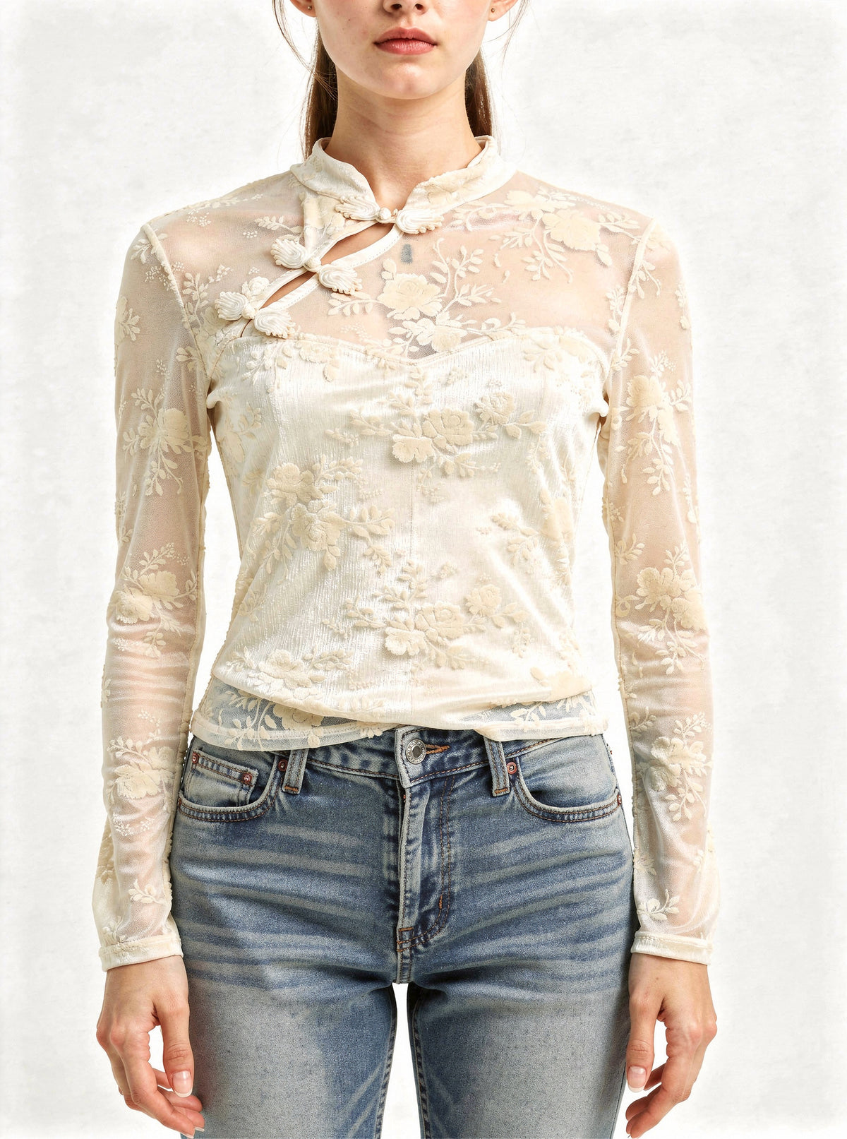 Top con colletto alla coreana|Colore:Bianco
