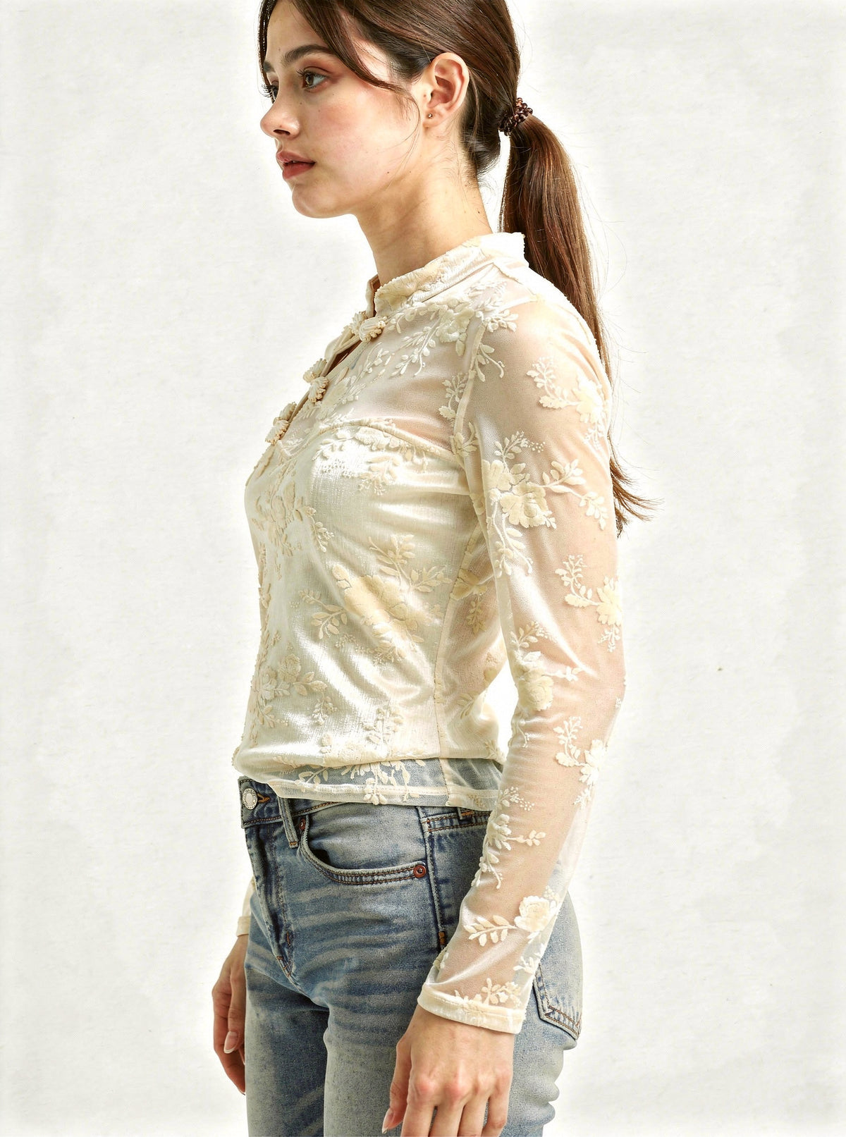 Top con colletto alla coreana|Colore:Bianco