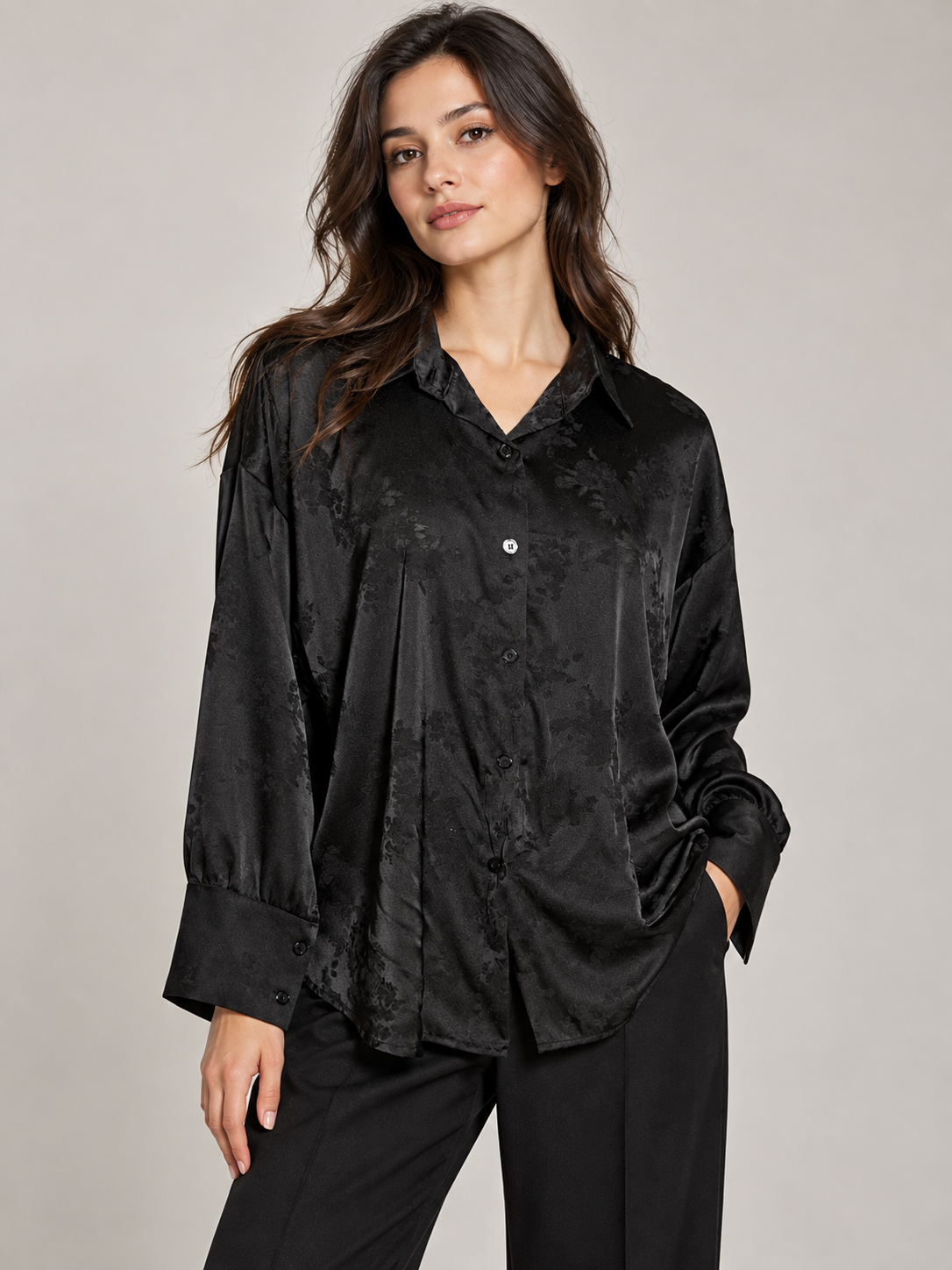 Camicia satinata effetto damascayo|Colore:Nero