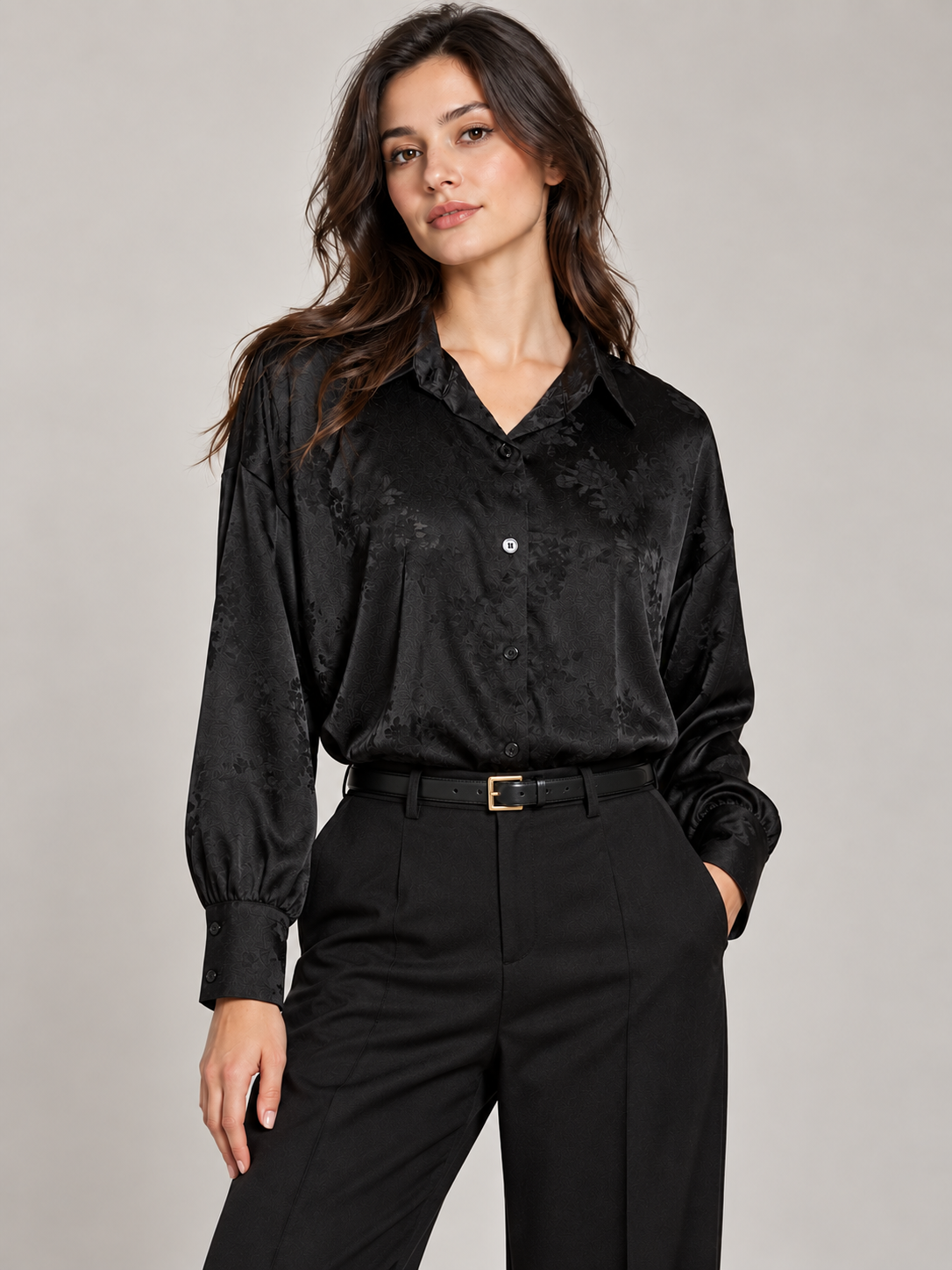 Camicia satinata effetto damascayo|Colore:Nero