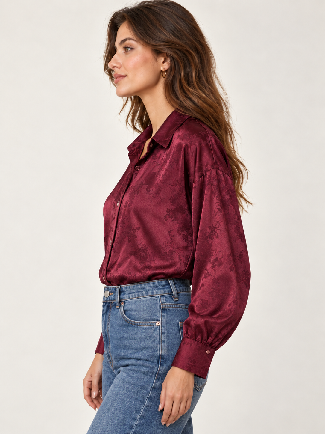 Camicia satinata effetto damascayo|Colore:Prugna