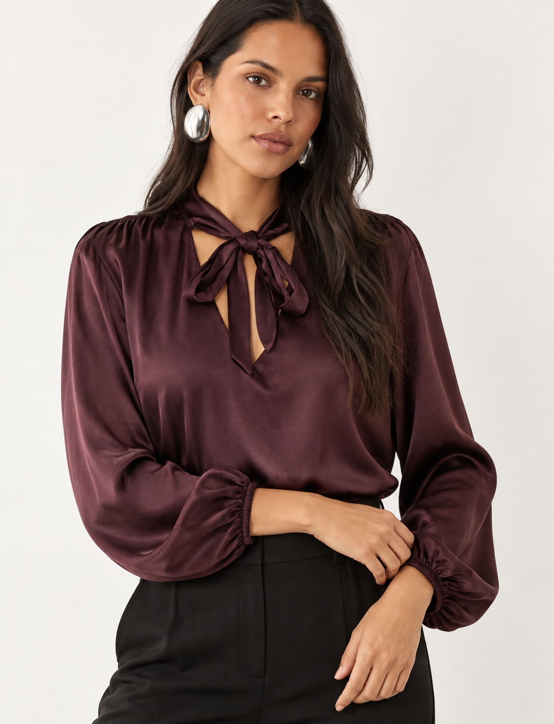 Blusa in raso con fiocco|Colore:Amarone