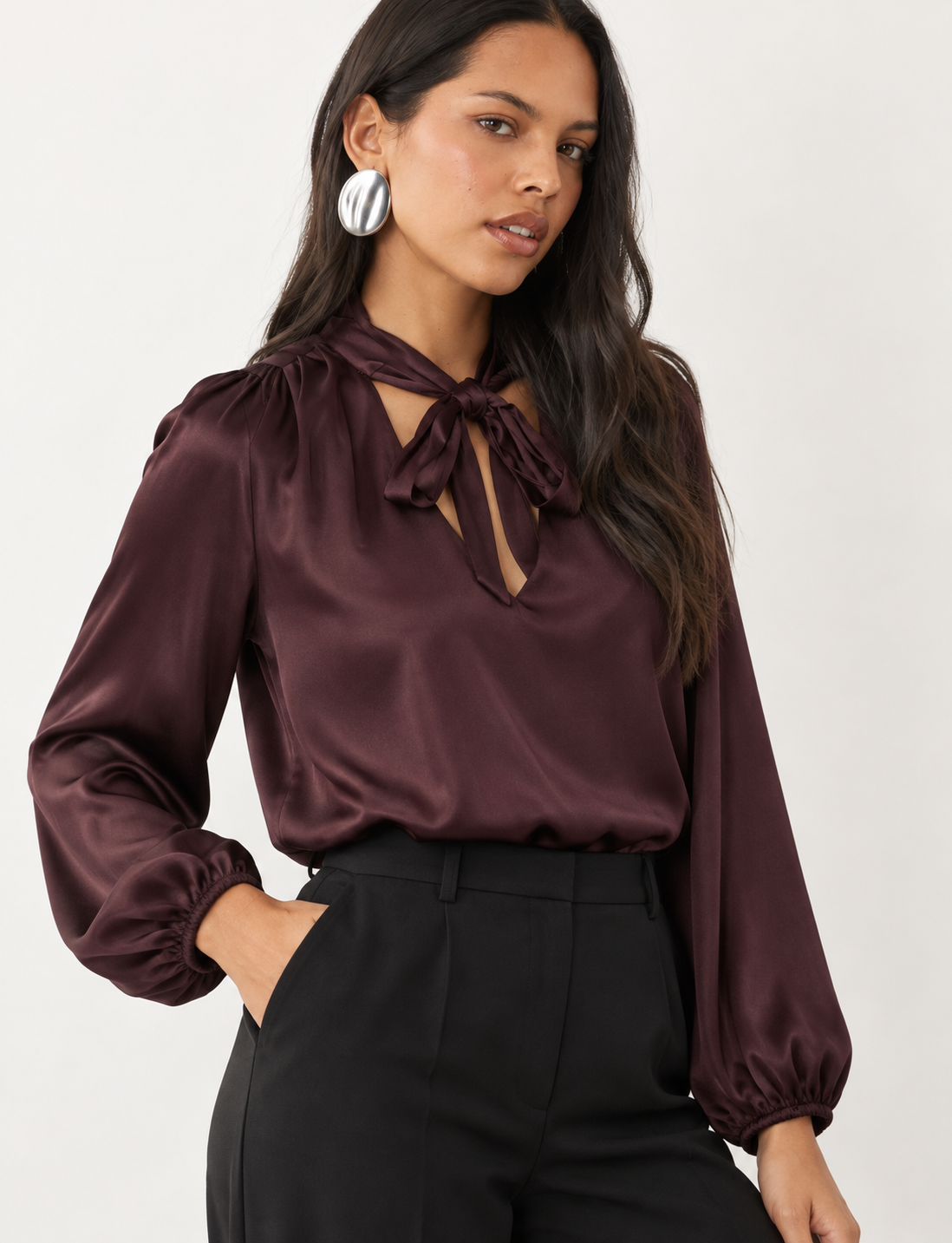 Blusa in raso con fiocco|Colore:Amarone