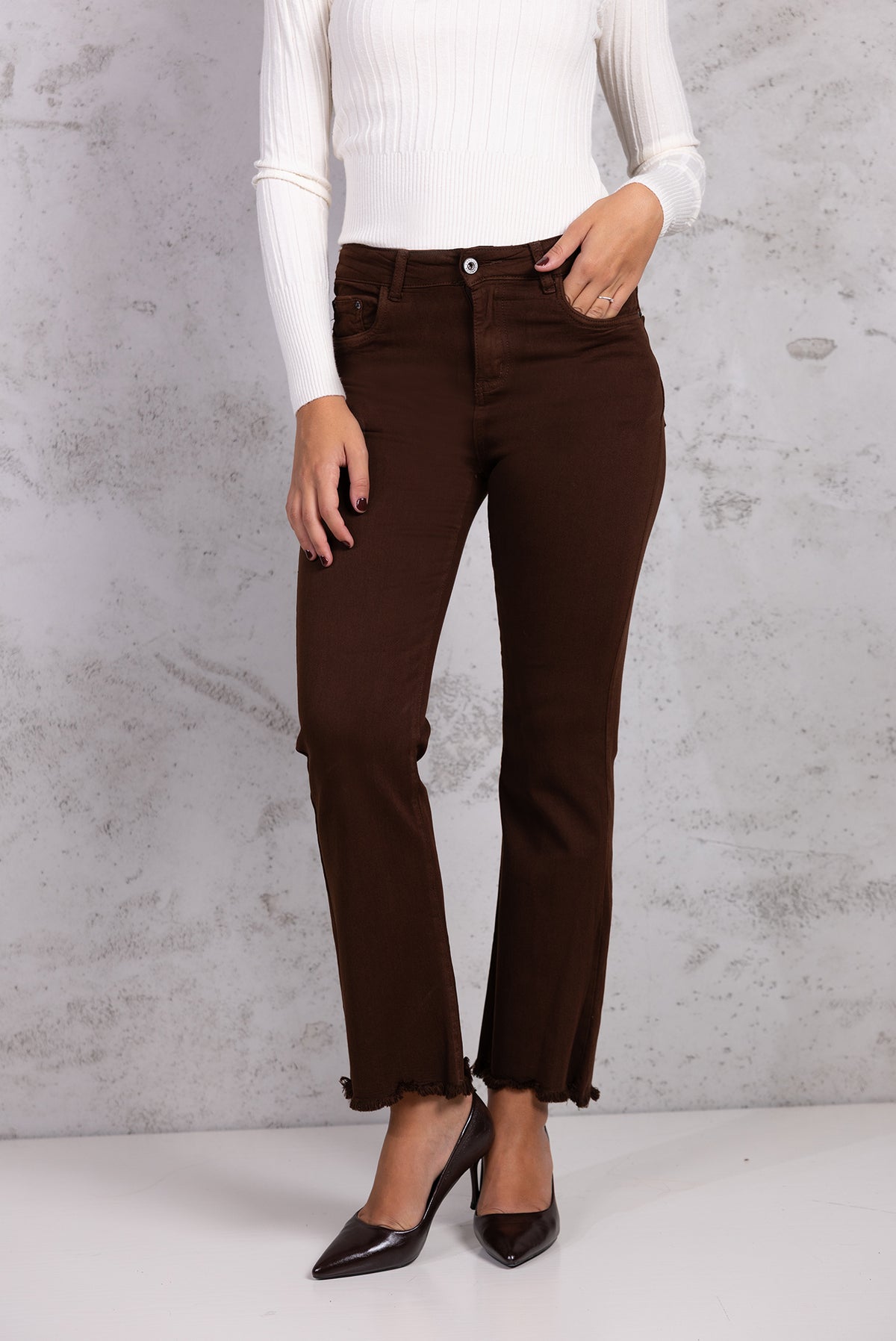 Jeans cropped flare |Colore:Marrone