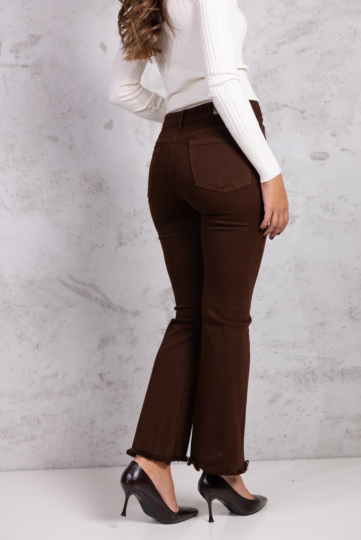 Jeans cropped flare |Colore:Marrone