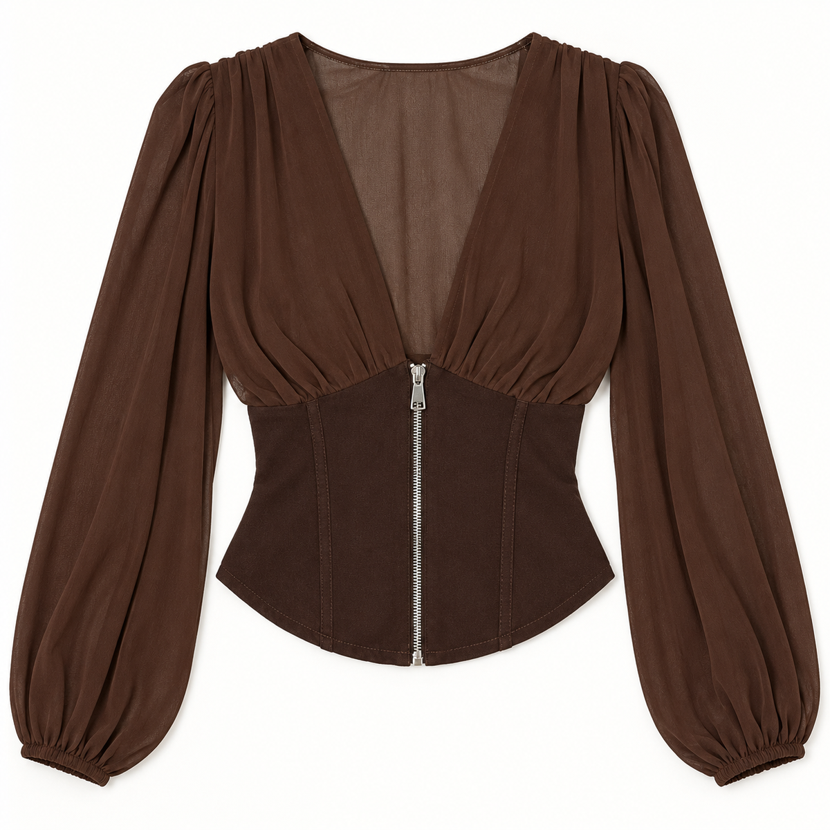 Maglia a corsetto con zip|Colore:Marrone