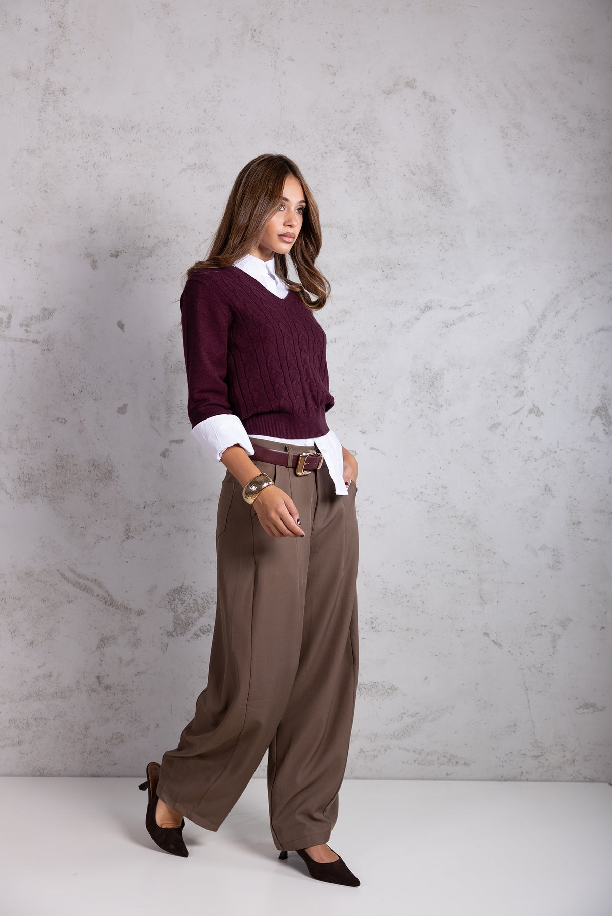 Pantalone Sartoriale Fluid Wide-Leg|Colore:Marrone