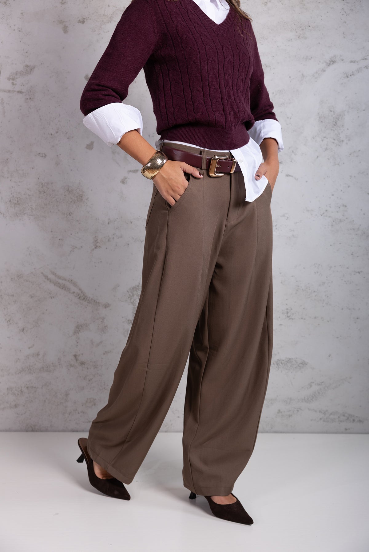 Pantalone Sartoriale Fluid Wide-Leg|Colore:Marrone
