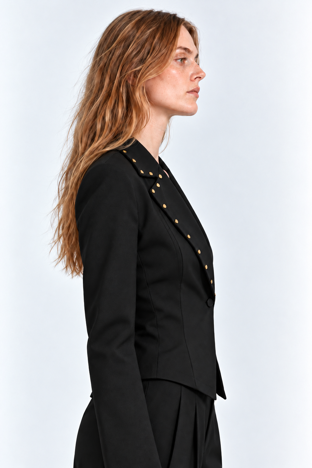 Giacca monopetto con borchie piatte|Colore:Nero