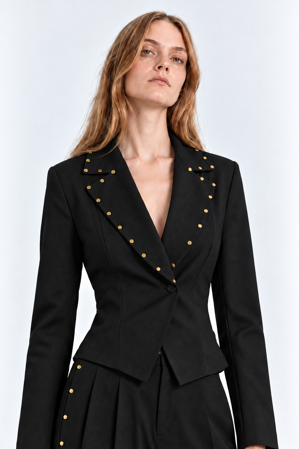 Giacca monopetto con borchie piatte|Colore:Nero