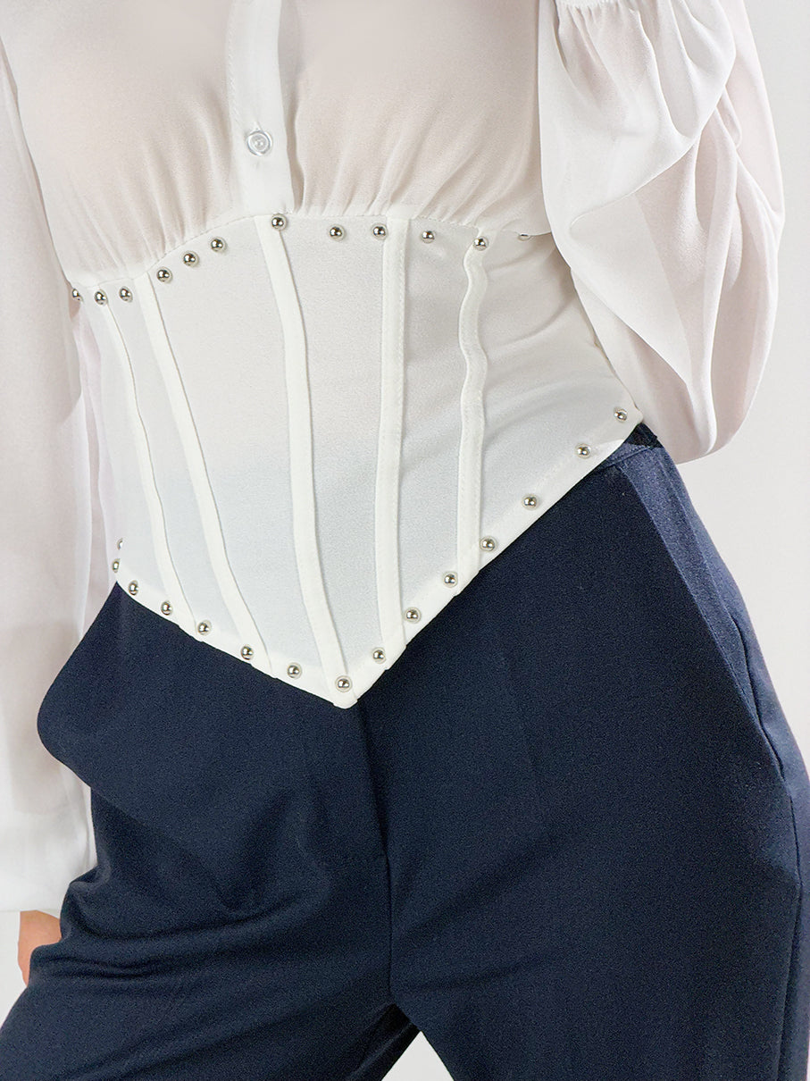 Camicia stile bustier con borchie|Colore:Bianco
