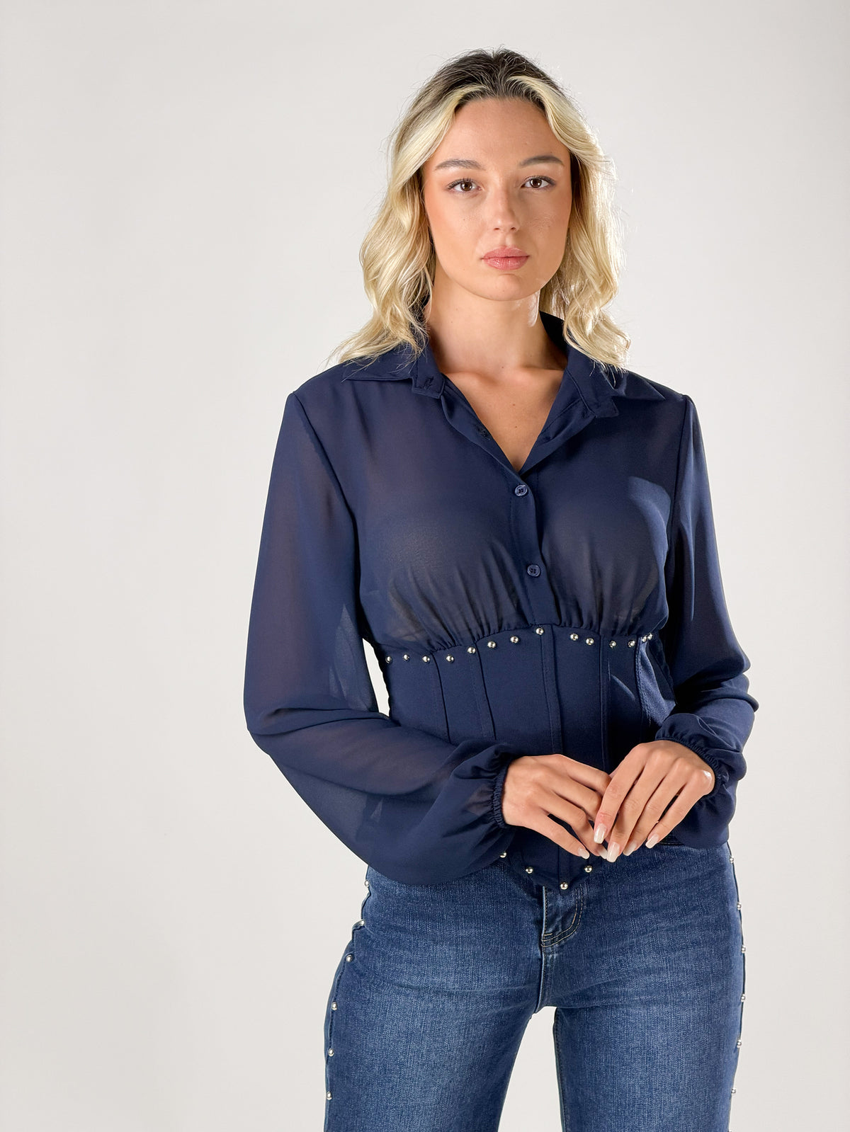 Camicia stile bustier con borchie|Colore:Blue