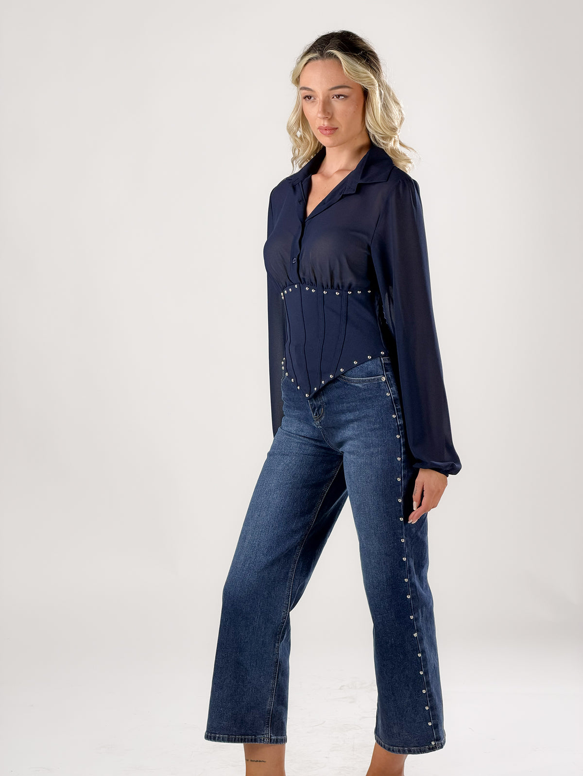 Camicia stile bustier con borchie|Colore:Blue