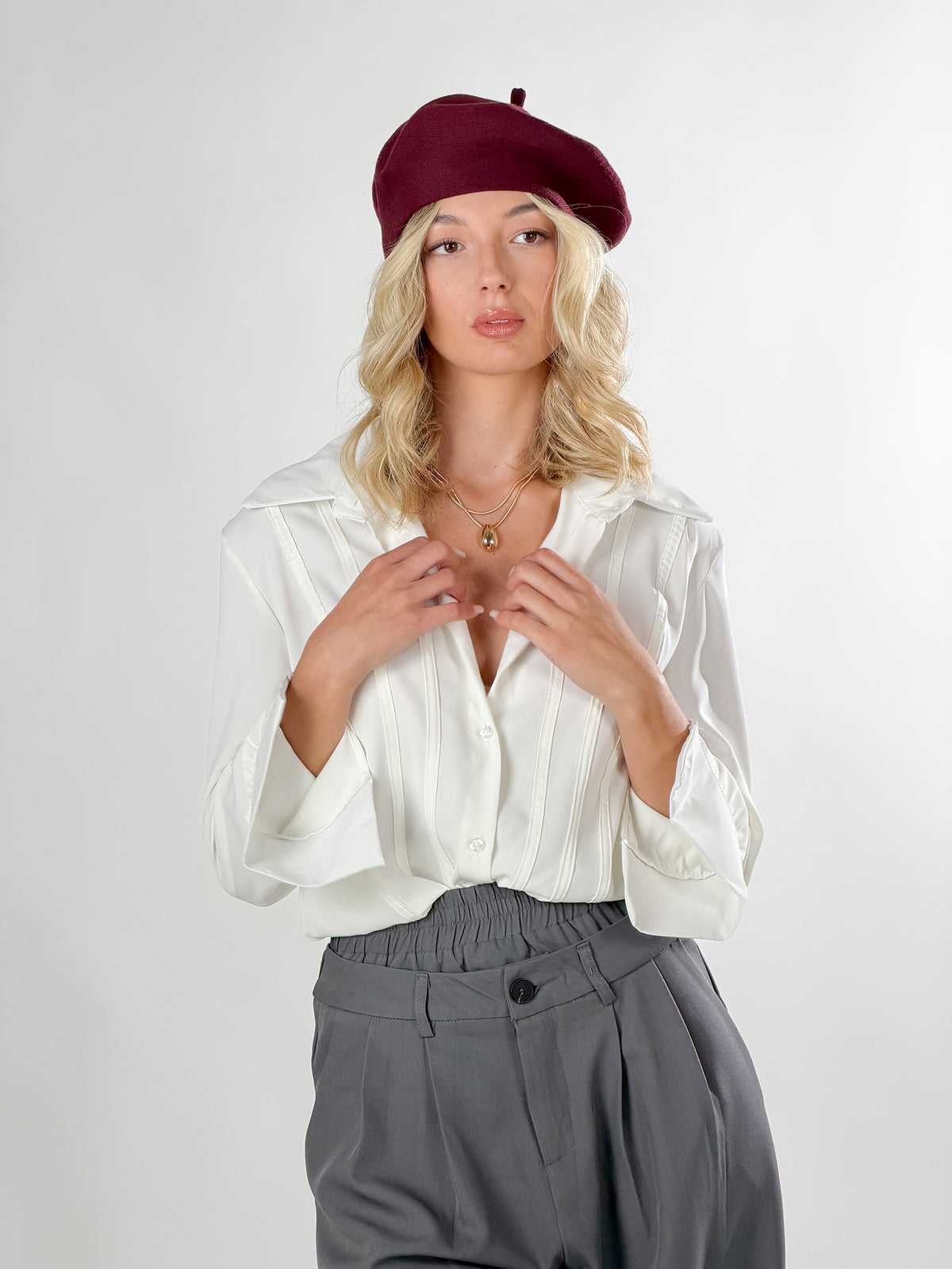 Camicia strutturata con  pieghe verticali|Colore:Bianco