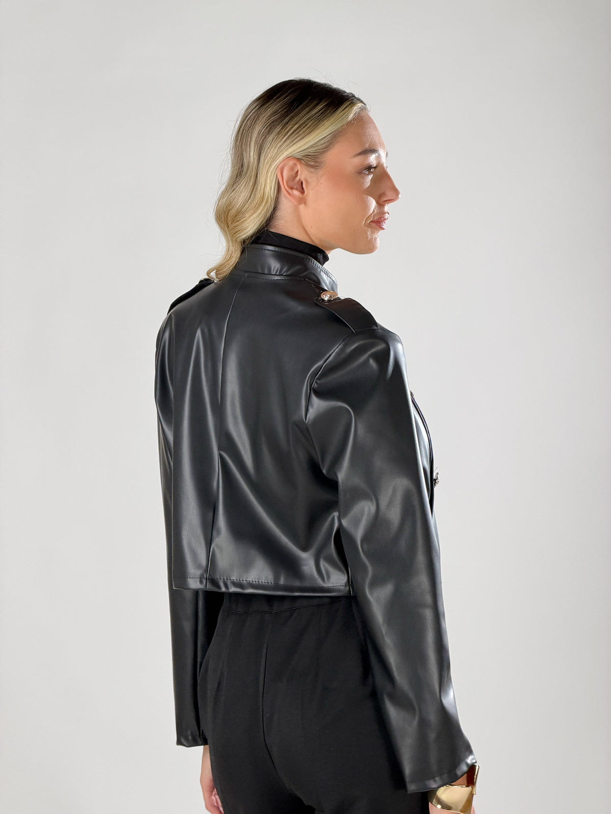 Giubbino  effetto pelle stile militare|Colore:Nero