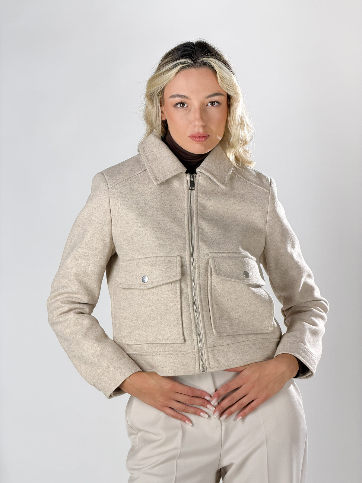 Giacca con tasconi|Colore:Beige melange