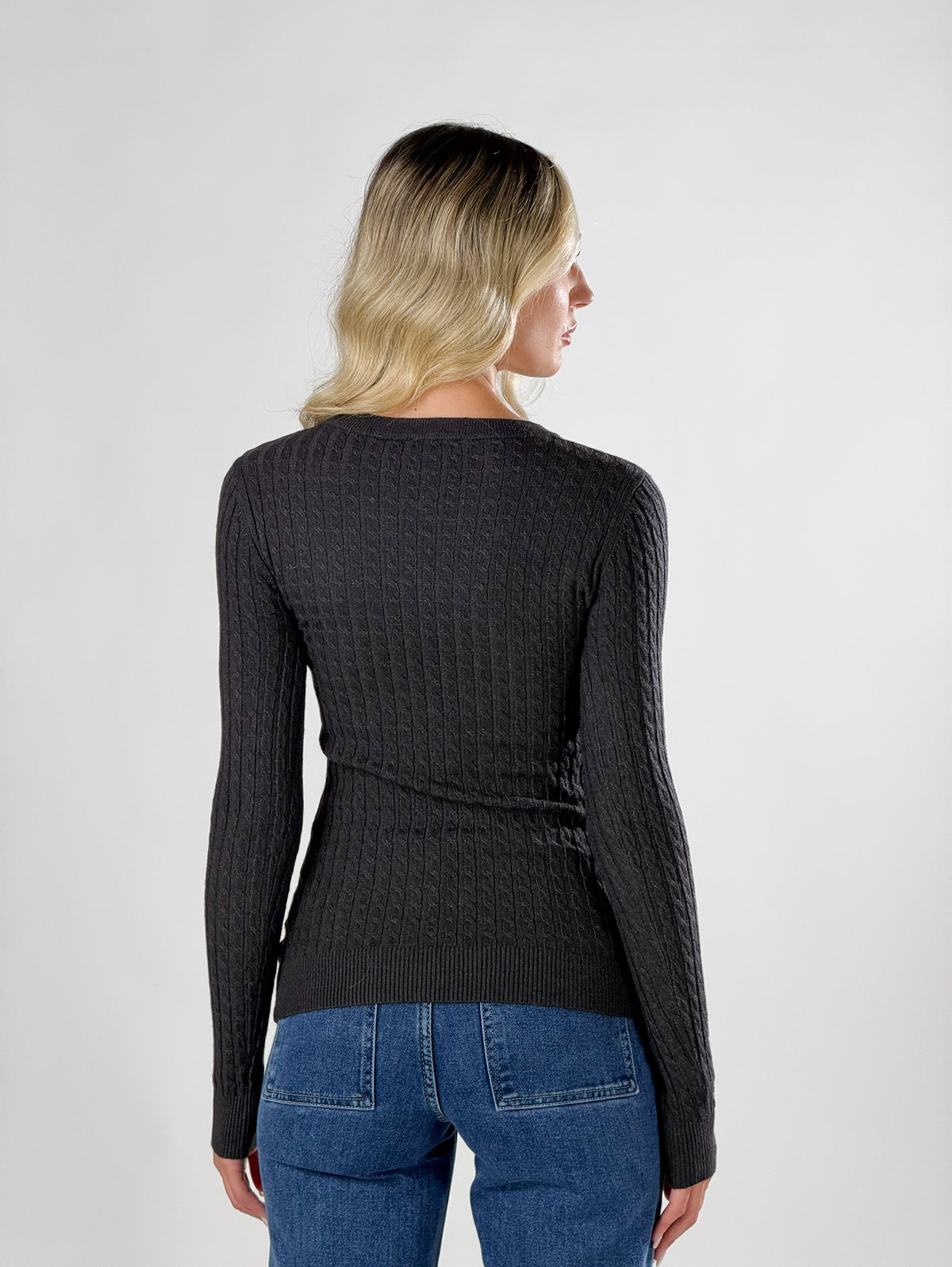 Maglia girocollo con lavorazione a trecce|Colore:Antracite