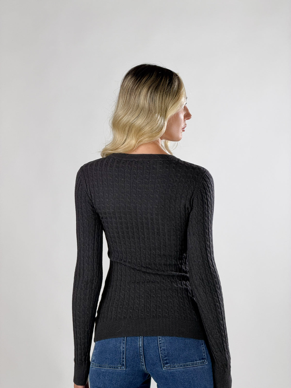 Maglia girocollo con lavorazione a trecce|Colore:Antracite