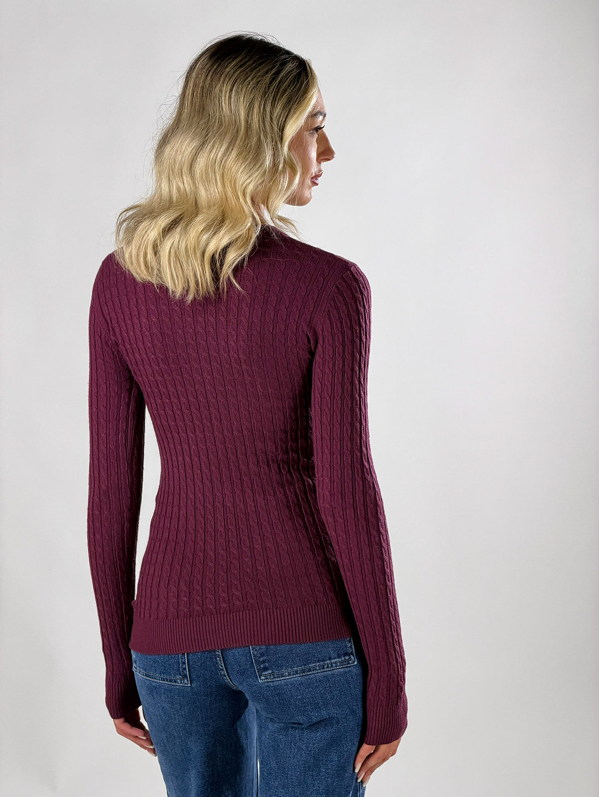 Maglia girocollo con lavorazione a trecce|Colore:Burgundy