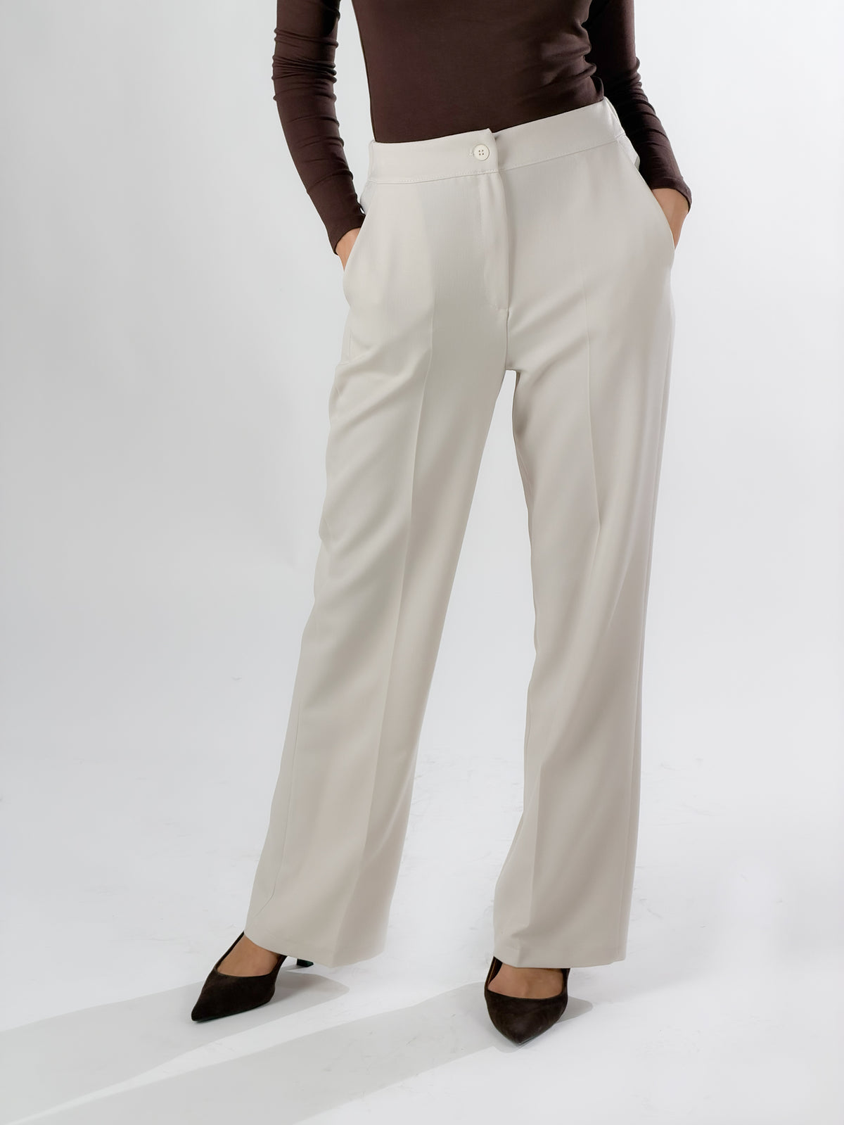 Pantaloni vita alta |Colore:Beige