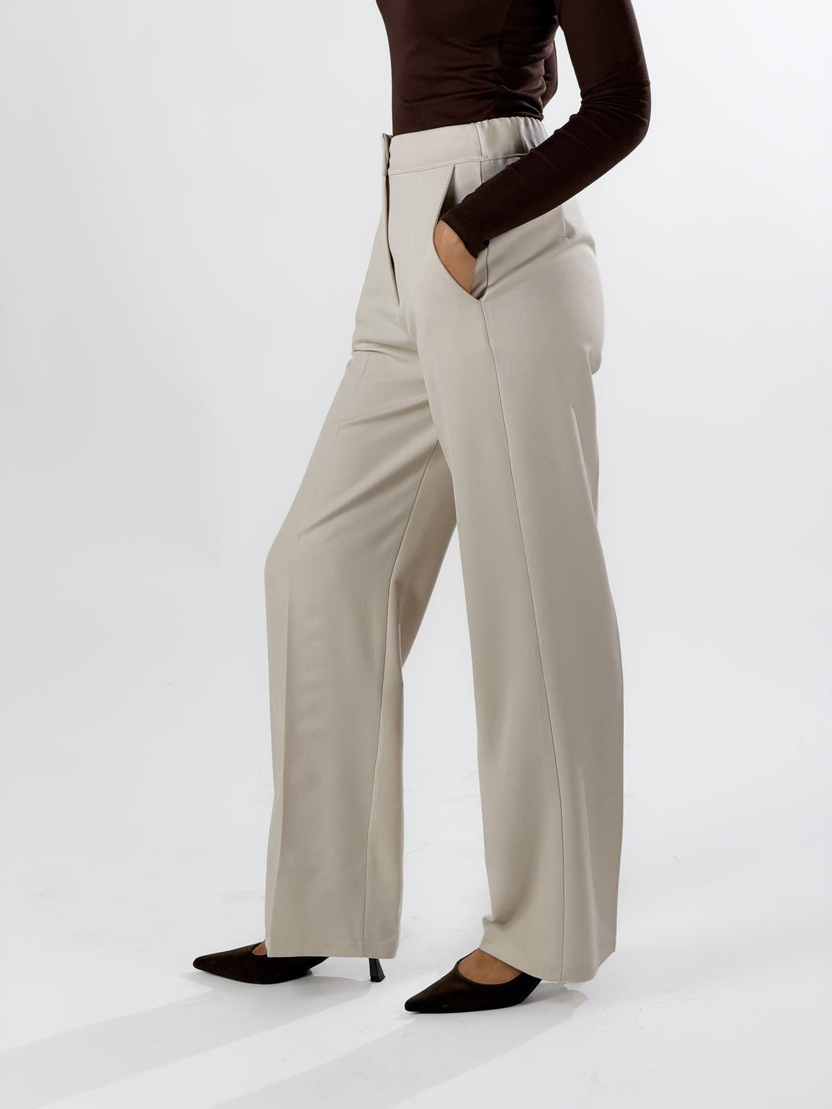 Pantaloni vita alta |Colore:Beige