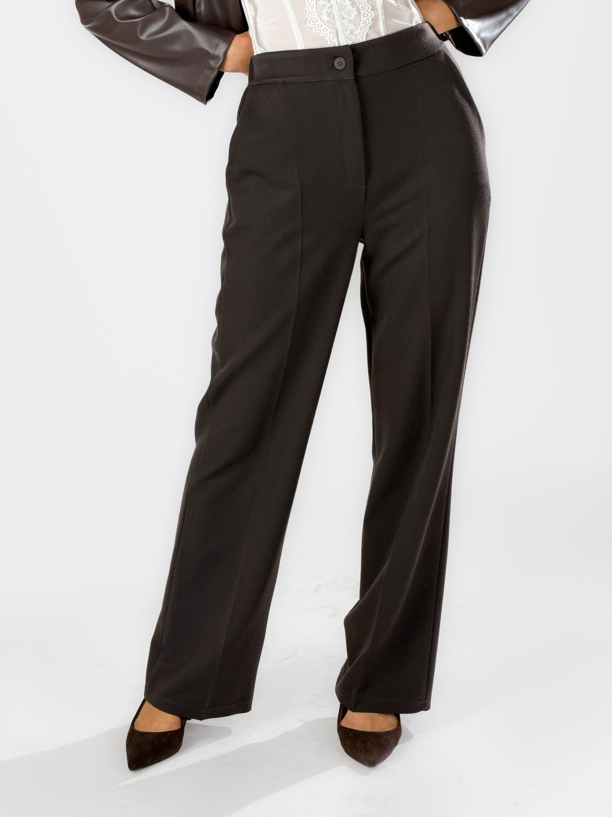 Pantaloni vita alta |Colore:Moro