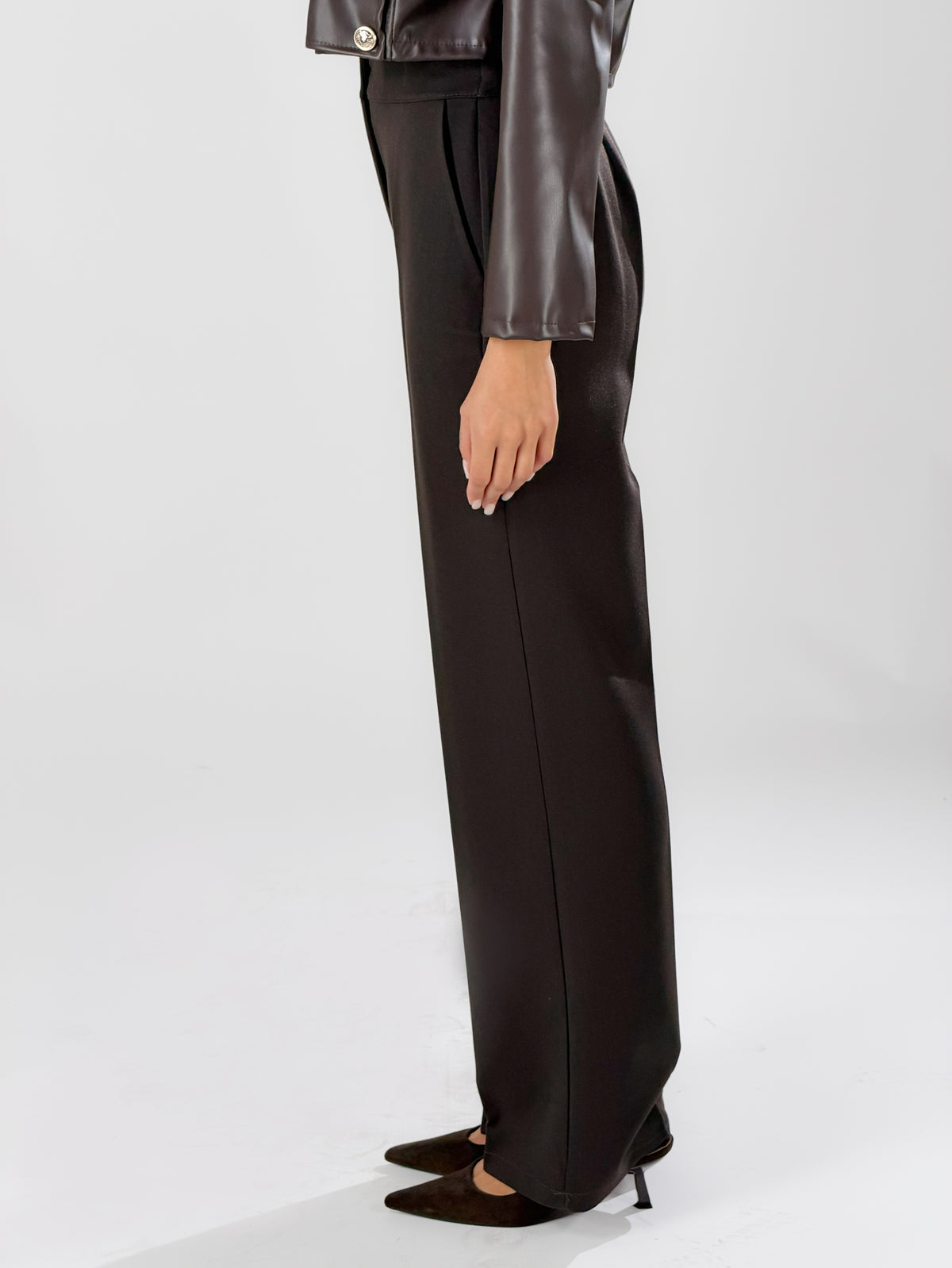 Pantaloni vita alta |Colore:Moro