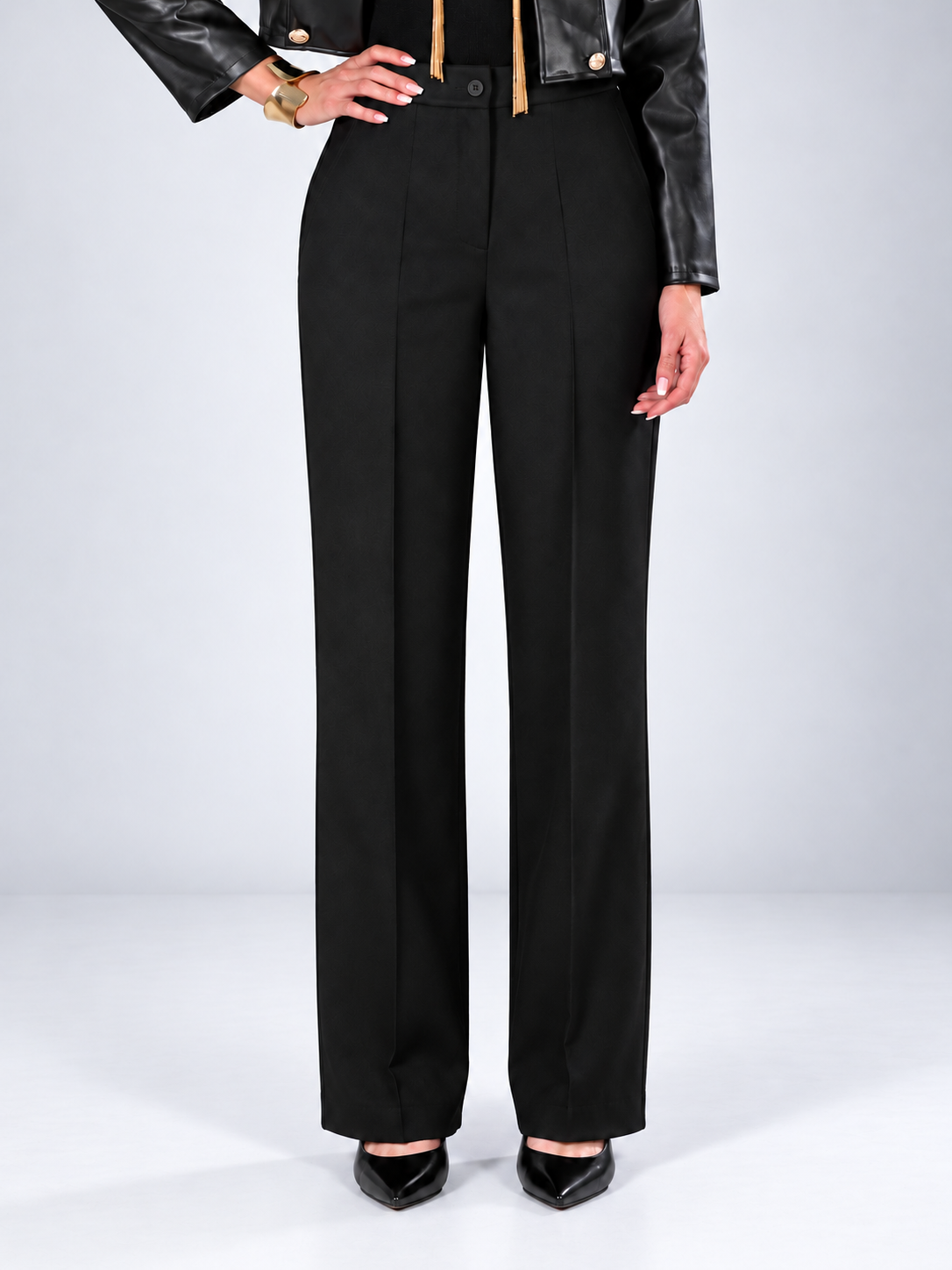 Pantaloni vita alta |Colore:Nero