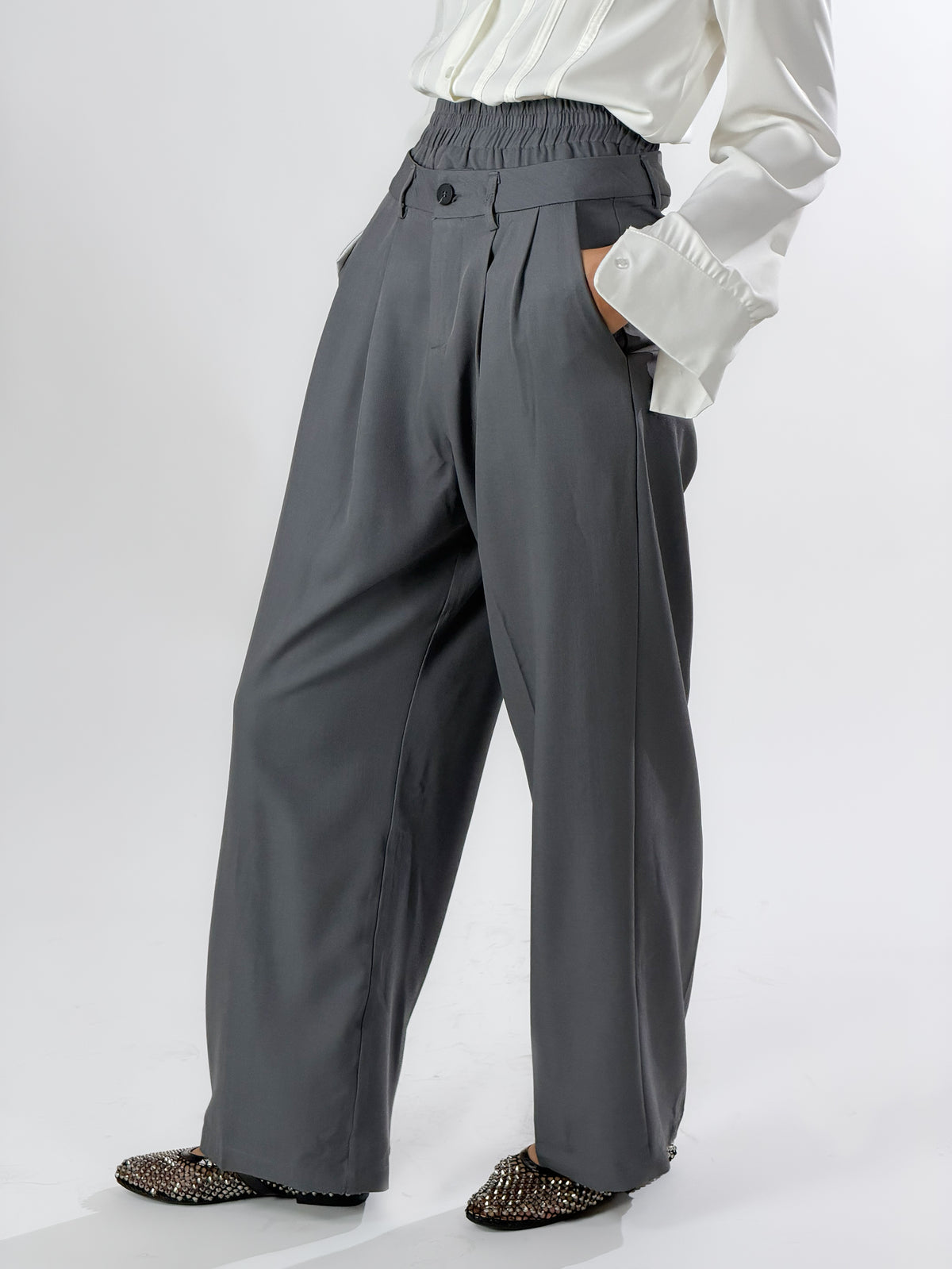 Pantalone relaxed fit doppio bustino|Colore:Grigio