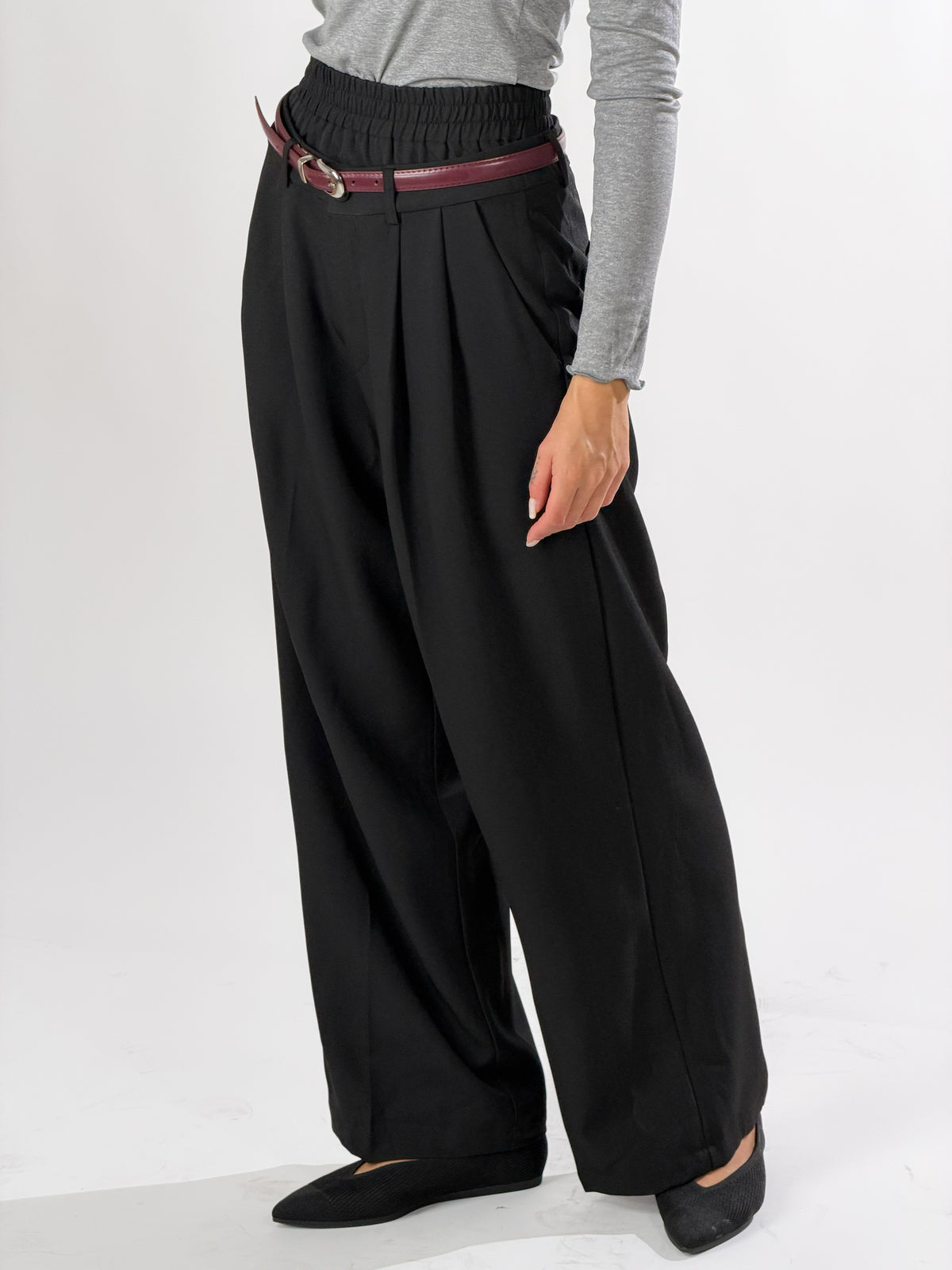Pantalone relaxed fit doppio bustino|Colore:Nero