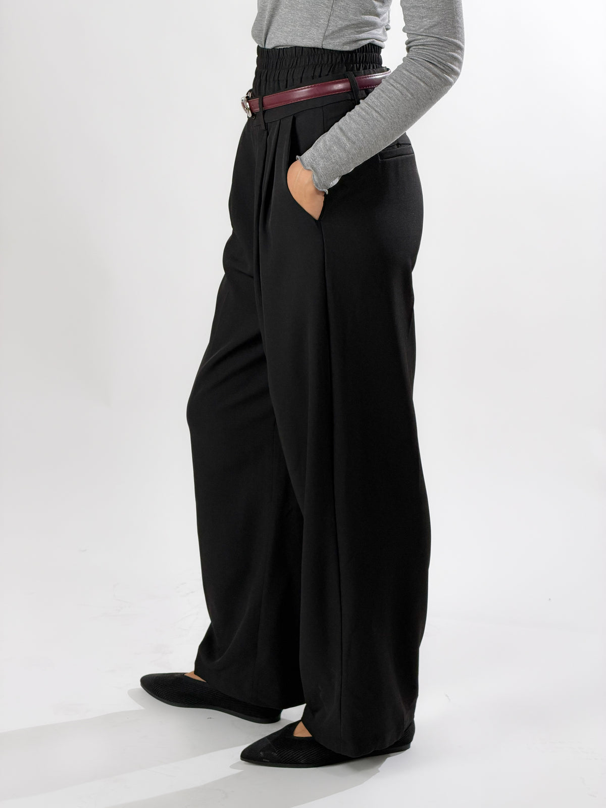 Pantalone relaxed fit doppio bustino|Colore:Nero